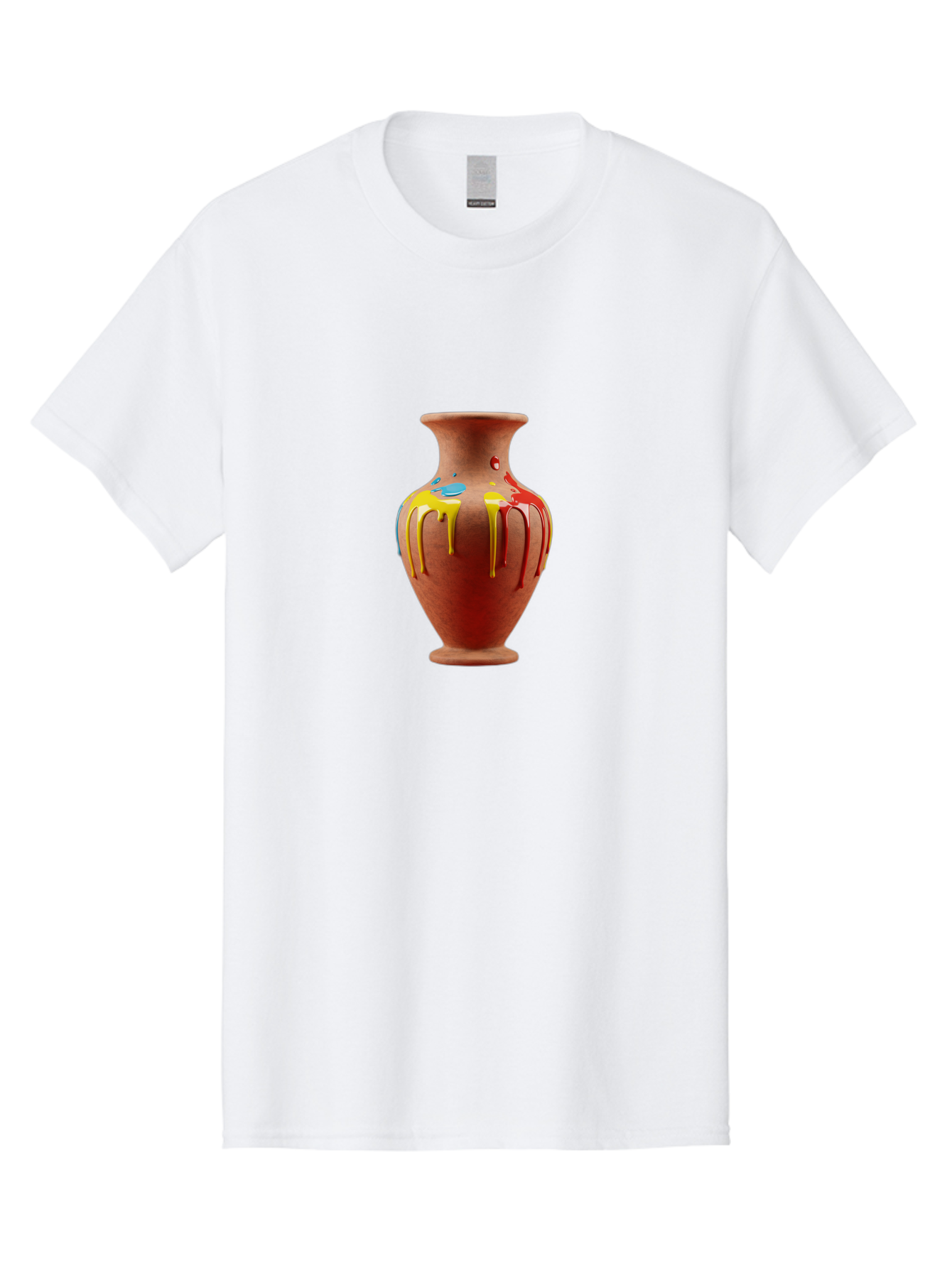 Painted-Clay-Pot Men'S Graphic Tee, 100% Cotton, Comfortable Casual Summer Wear, Machine Washable, Painted Clay Vase, Pottery Art, Colorful Drip Design, Artistic Expression, Vibrant Colors, Handmade Decor, Unique Pottery, Decorative Vase, Bab062
