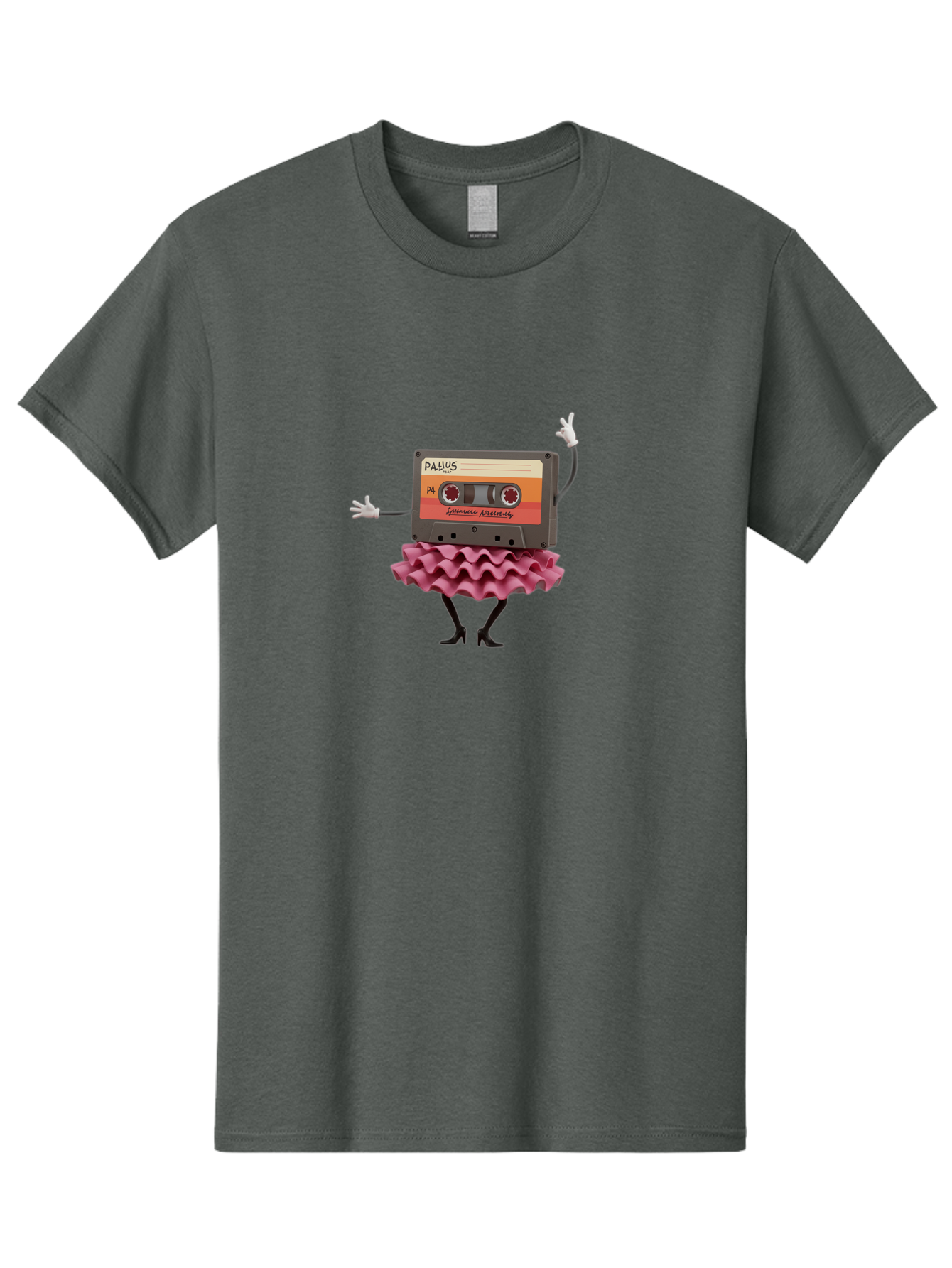 Pallus-Cassette Men'S Graphic Tee, 100% Cotton, Comfortable Casual Summer Wear, Machine Washable, Retro Cassette Tape, Feminine Twist, Dance Move, Ruffled Skirt, Nostalgic Charm, Fun, Quirky, Playful, Vintage Style, Mix Tape, Pallus Mix Tape, Bab064