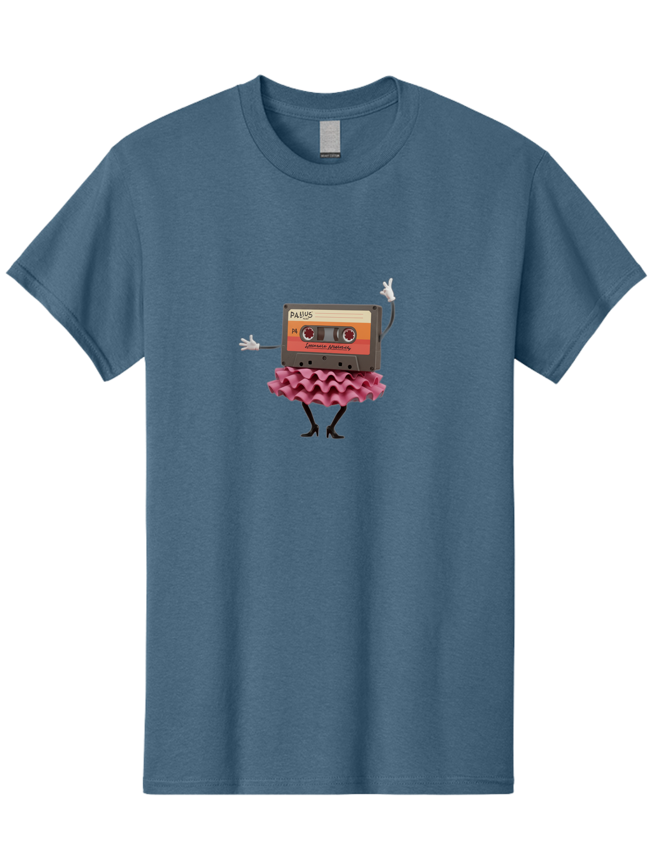 Pallus-Cassette Men'S Graphic Tee, 100% Cotton, Comfortable Casual Summer Wear, Machine Washable, Retro Cassette Tape, Feminine Twist, Dance Move, Ruffled Skirt, Nostalgic Charm, Fun, Quirky, Playful, Vintage Style, Mix Tape, Pallus Mix Tape, Bab064