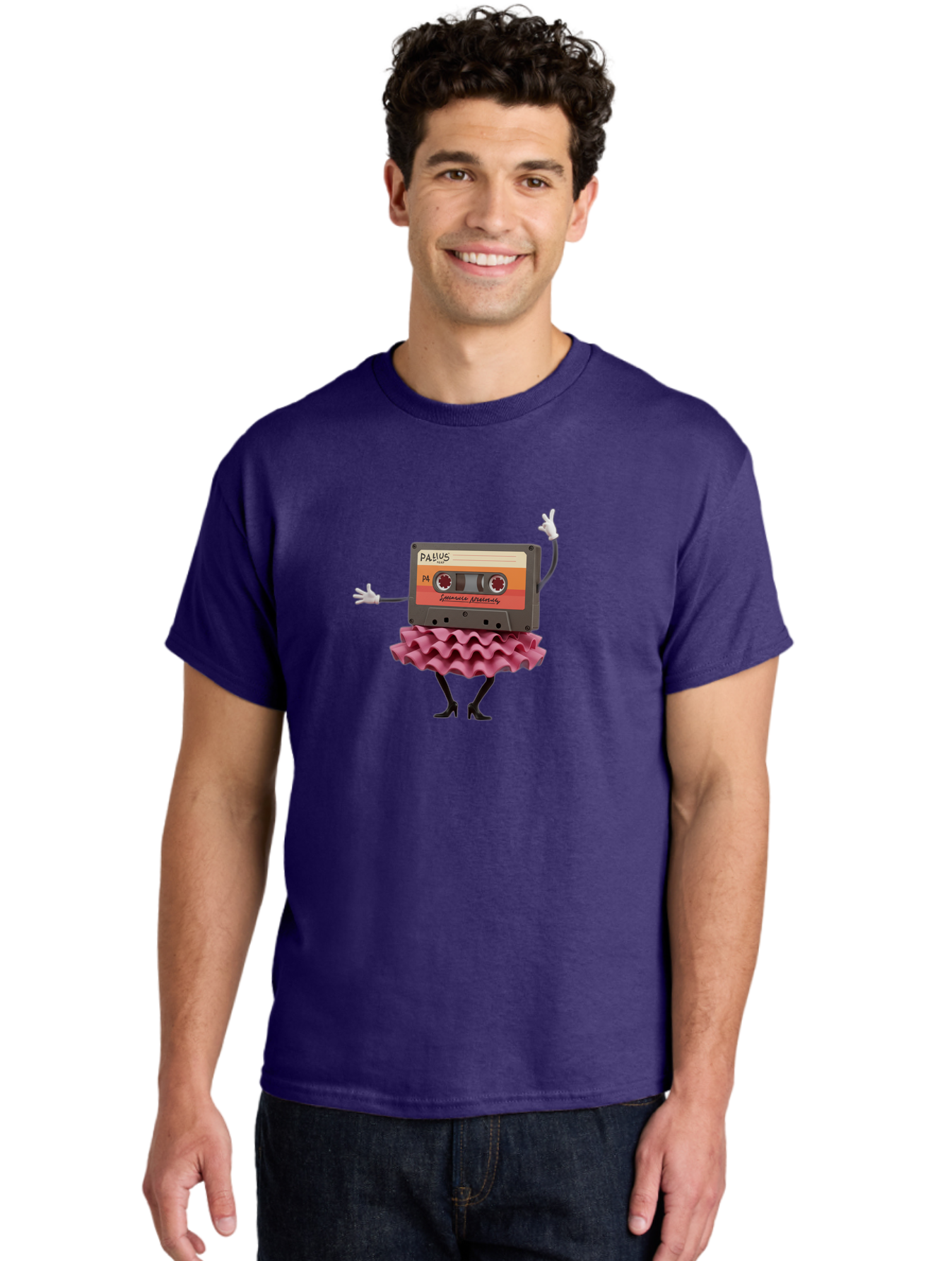 Pallus-Cassette Men'S Graphic Tee, 100% Cotton, Comfortable Casual Summer Wear, Machine Washable, Retro Cassette Tape, Feminine Twist, Dance Move, Ruffled Skirt, Nostalgic Charm, Fun, Quirky, Playful, Vintage Style, Mix Tape, Pallus Mix Tape, Bab064