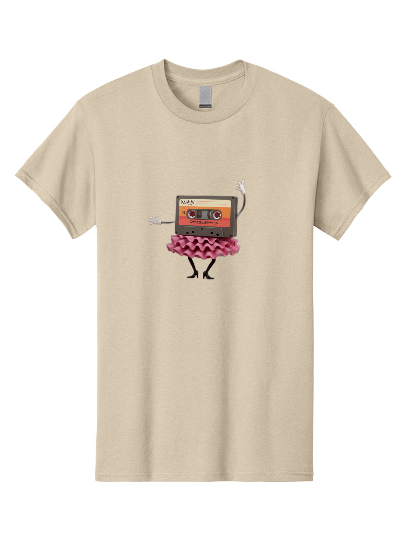 Pallus-Cassette Men'S Graphic Tee, 100% Cotton, Comfortable Casual Summer Wear, Machine Washable, Retro Cassette Tape, Feminine Twist, Dance Move, Ruffled Skirt, Nostalgic Charm, Fun, Quirky, Playful, Vintage Style, Mix Tape, Pallus Mix Tape, Bab064