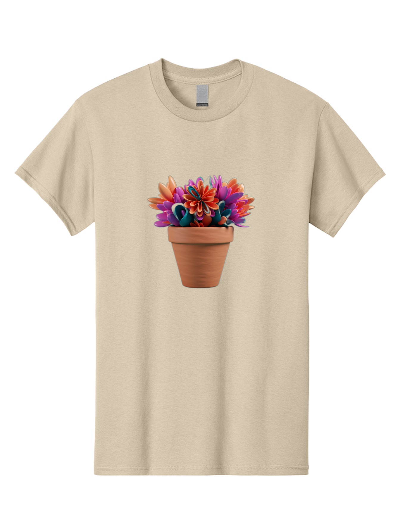 Paper-Flowers-In-Terracotta-Pot Men'S Graphic Tee, 100% Cotton, Comfortable Casual Summer Wear, Machine Washable, Paper Flowers In Pot, Colorful Blooms, Vibrant Petals, Creative Decoration, Handmade Art, Floral Arrangement, Orange, Purple, Bab066