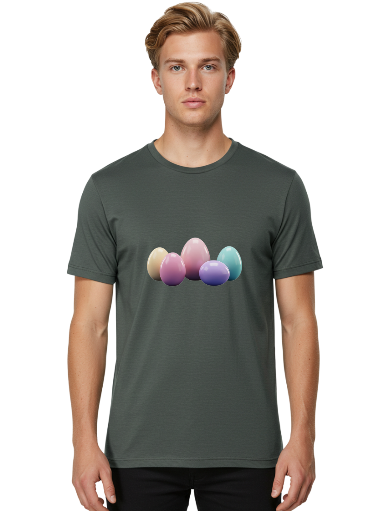 Pastel-Easter-Eggs Men'S Graphic Tee, 100% Cotton, Comfortable Casual Summer Wear, Machine Washable, Pastel Colored Eggs, Easter Eggs, Decorative Eggs, Shiny Eggs, Soft Colored Eggs, Egg Collection, Easter Decoration, Festive Eggs, Bab067