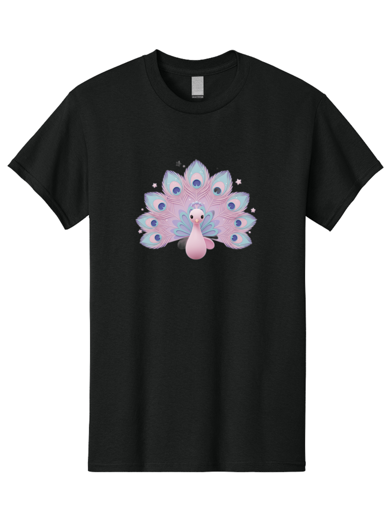 Peacock-1 Men'S Graphic Tee, 100% Cotton, Comfortable Casual Summer Wear, Machine Washable, Cartoon Peacock, Pink Peacock, Blue Feathers, Fantasy Bird, Majestic Plumage, Vibrant Colors, Pastel Hues, Whimsical Design, Stylized Artwork, Bab070
