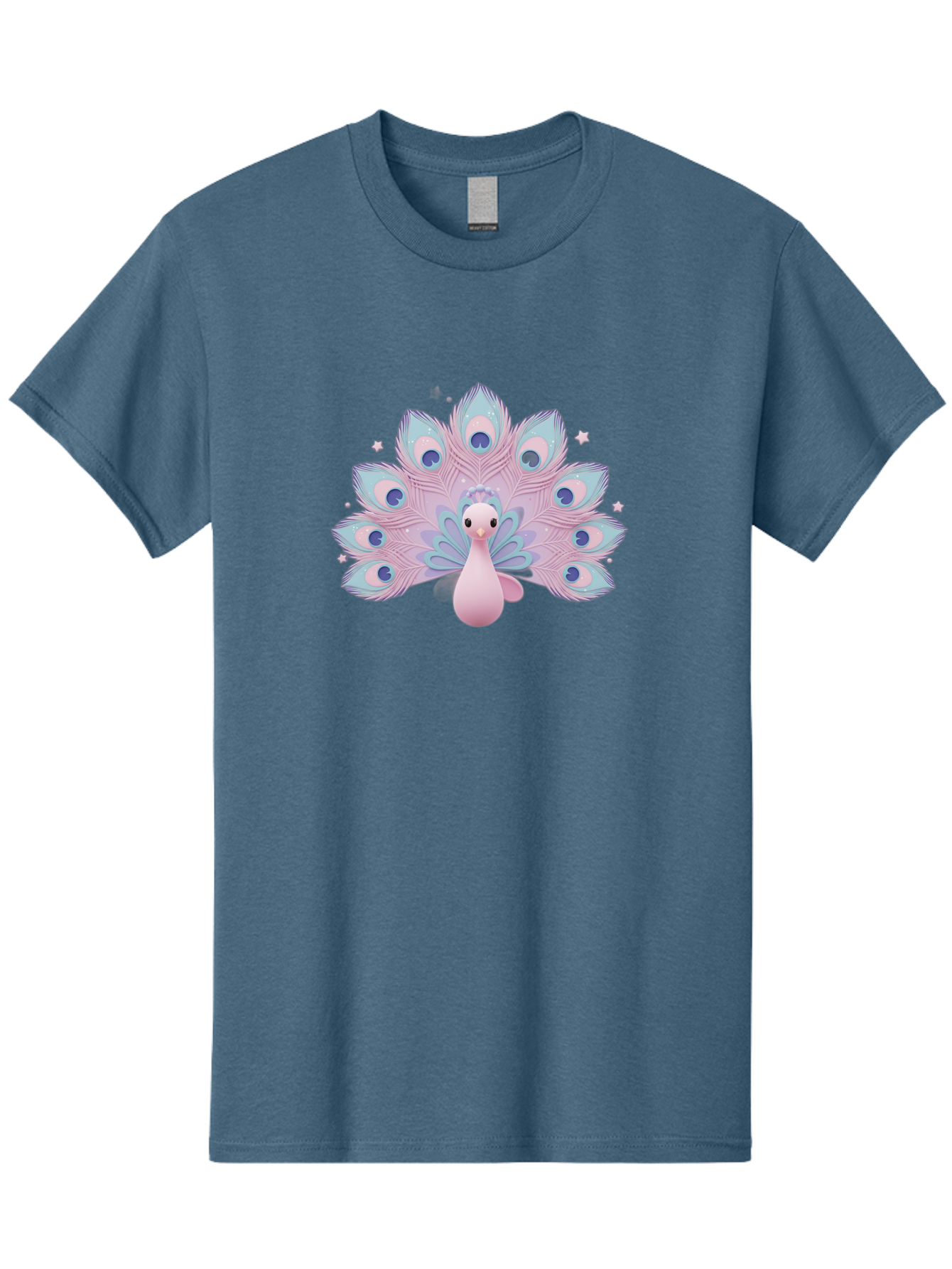 Peacock-1 Men'S Graphic Tee, 100% Cotton, Comfortable Casual Summer Wear, Machine Washable, Cartoon Peacock, Pink Peacock, Blue Feathers, Fantasy Bird, Majestic Plumage, Vibrant Colors, Pastel Hues, Whimsical Design, Stylized Artwork, Bab070