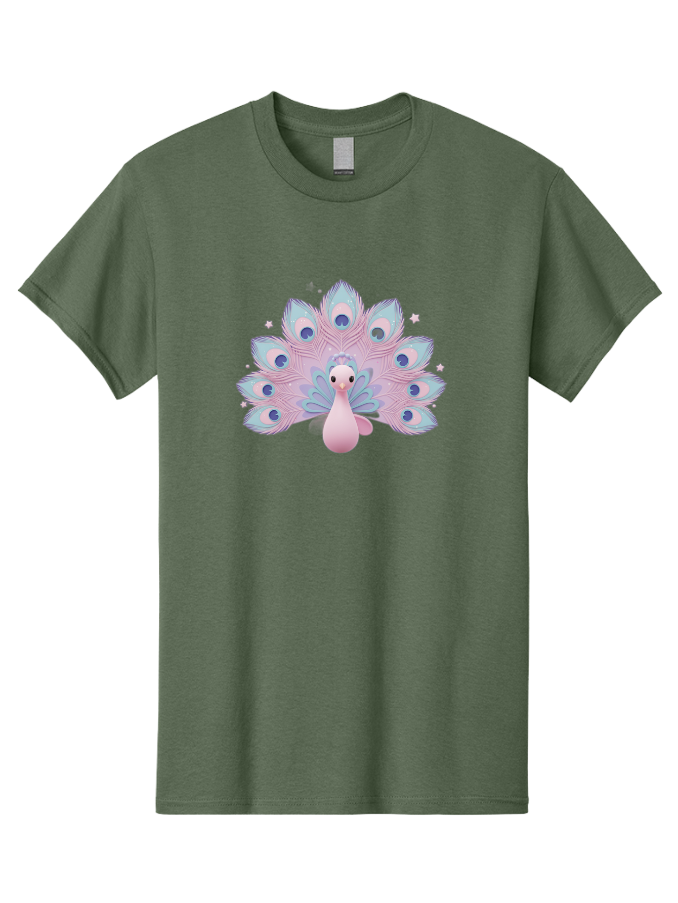 Peacock-1 Men'S Graphic Tee, 100% Cotton, Comfortable Casual Summer Wear, Machine Washable, Cartoon Peacock, Pink Peacock, Blue Feathers, Fantasy Bird, Majestic Plumage, Vibrant Colors, Pastel Hues, Whimsical Design, Stylized Artwork, Bab070
