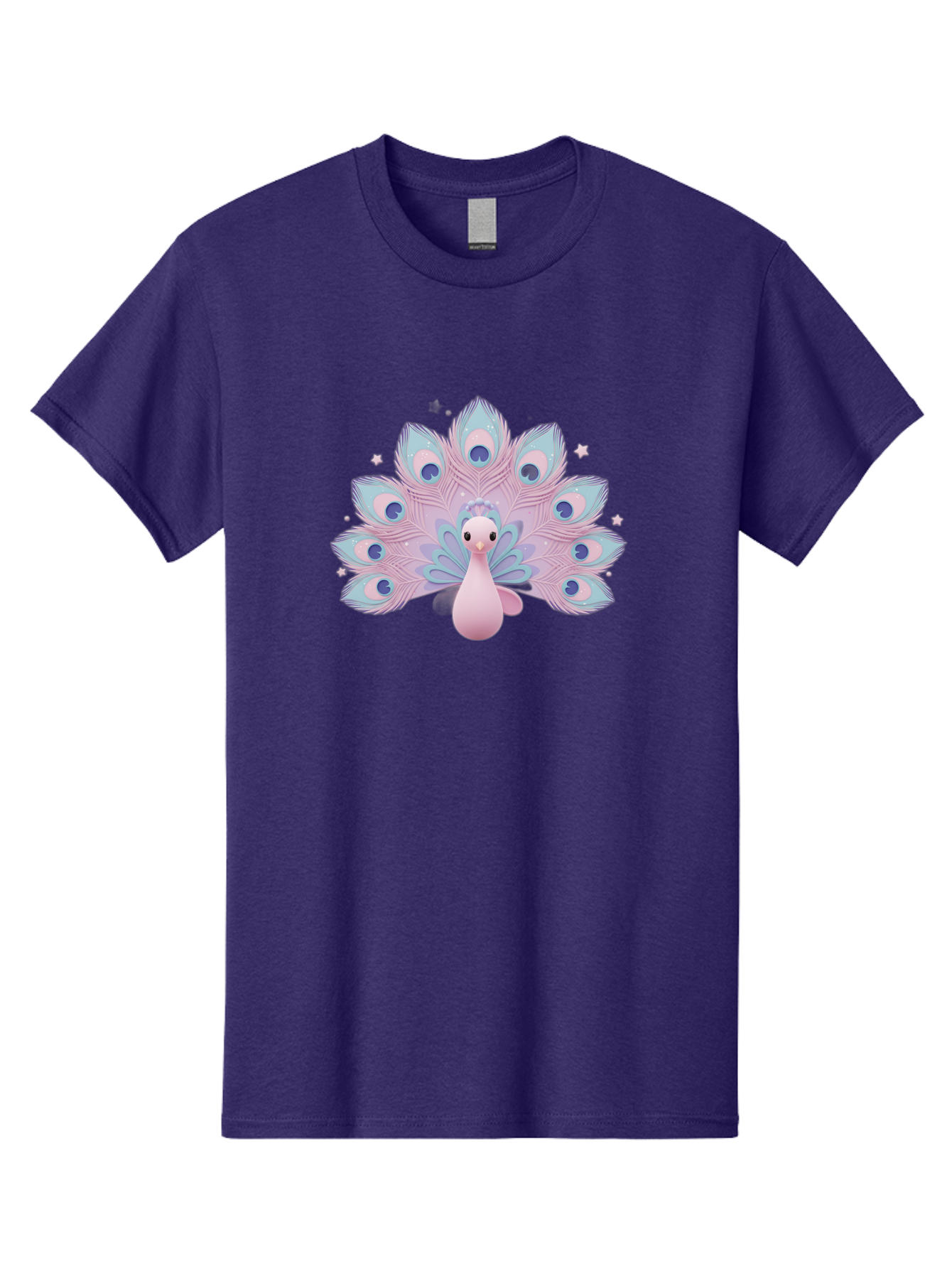 Peacock-1 Men'S Graphic Tee, 100% Cotton, Comfortable Casual Summer Wear, Machine Washable, Cartoon Peacock, Pink Peacock, Blue Feathers, Fantasy Bird, Majestic Plumage, Vibrant Colors, Pastel Hues, Whimsical Design, Stylized Artwork, Bab070