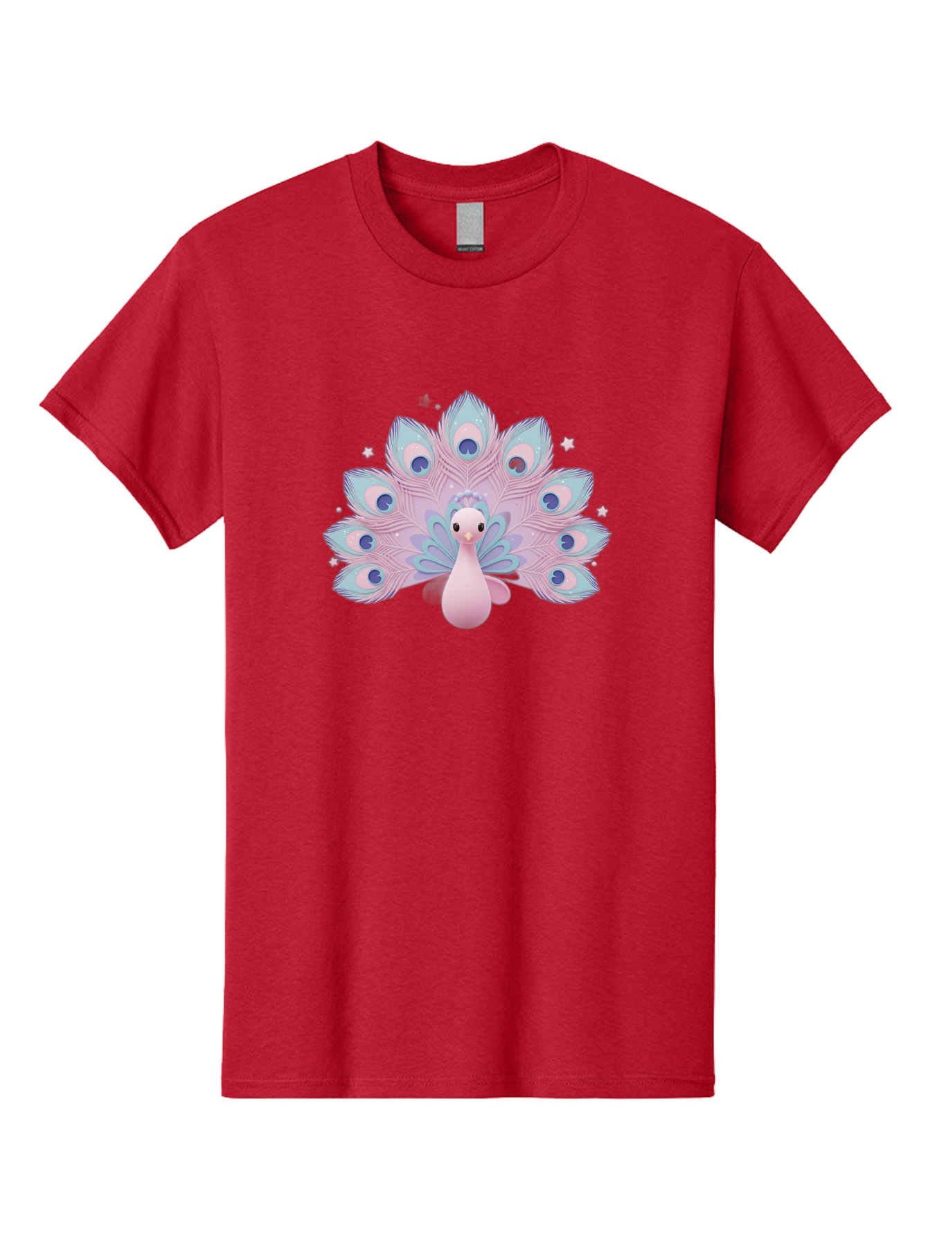 Peacock-1 Men'S Graphic Tee, 100% Cotton, Comfortable Casual Summer Wear, Machine Washable, Cartoon Peacock, Pink Peacock, Blue Feathers, Fantasy Bird, Majestic Plumage, Vibrant Colors, Pastel Hues, Whimsical Design, Stylized Artwork, Bab070