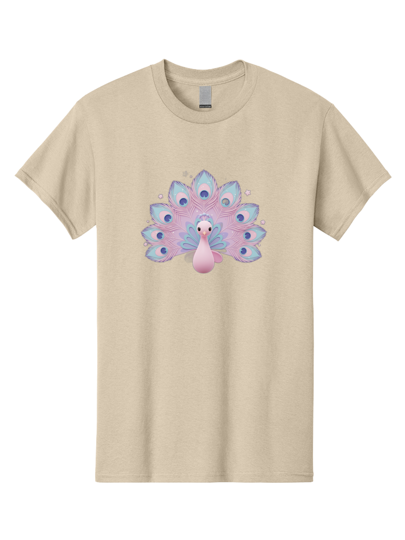 Peacock-1 Men'S Graphic Tee, 100% Cotton, Comfortable Casual Summer Wear, Machine Washable, Cartoon Peacock, Pink Peacock, Blue Feathers, Fantasy Bird, Majestic Plumage, Vibrant Colors, Pastel Hues, Whimsical Design, Stylized Artwork, Bab070