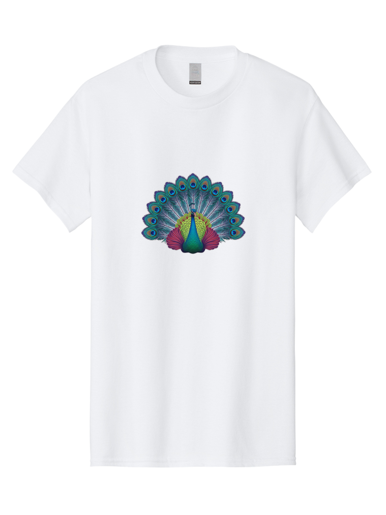 Peacock-19 Men'S Graphic Tee, 100% Cotton, Comfortable Casual Summer Wear, Machine Washable, Peacock With Vibrant Feathers, Colorful Plumage, Blue Eyespots, Green And Blue Body, Pink Train, Majestic Bird, Exotic Wildlife, Beautiful Creature, Bab080