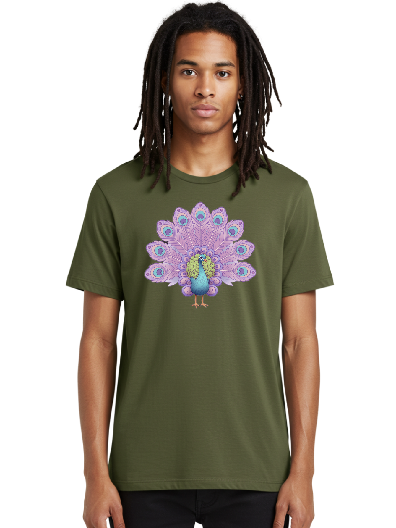 Peacock-2 Men'S Graphic Tee, 100% Cotton, Comfortable Casual Summer Wear, Machine Washable, Peacock Bird, Vibrant Plumage, Colorful Feathers, Blue And Purple Hues, Ornate Tail, Majestic Display, Eye-Catching Patterns, Luxurious Bird, Bab081