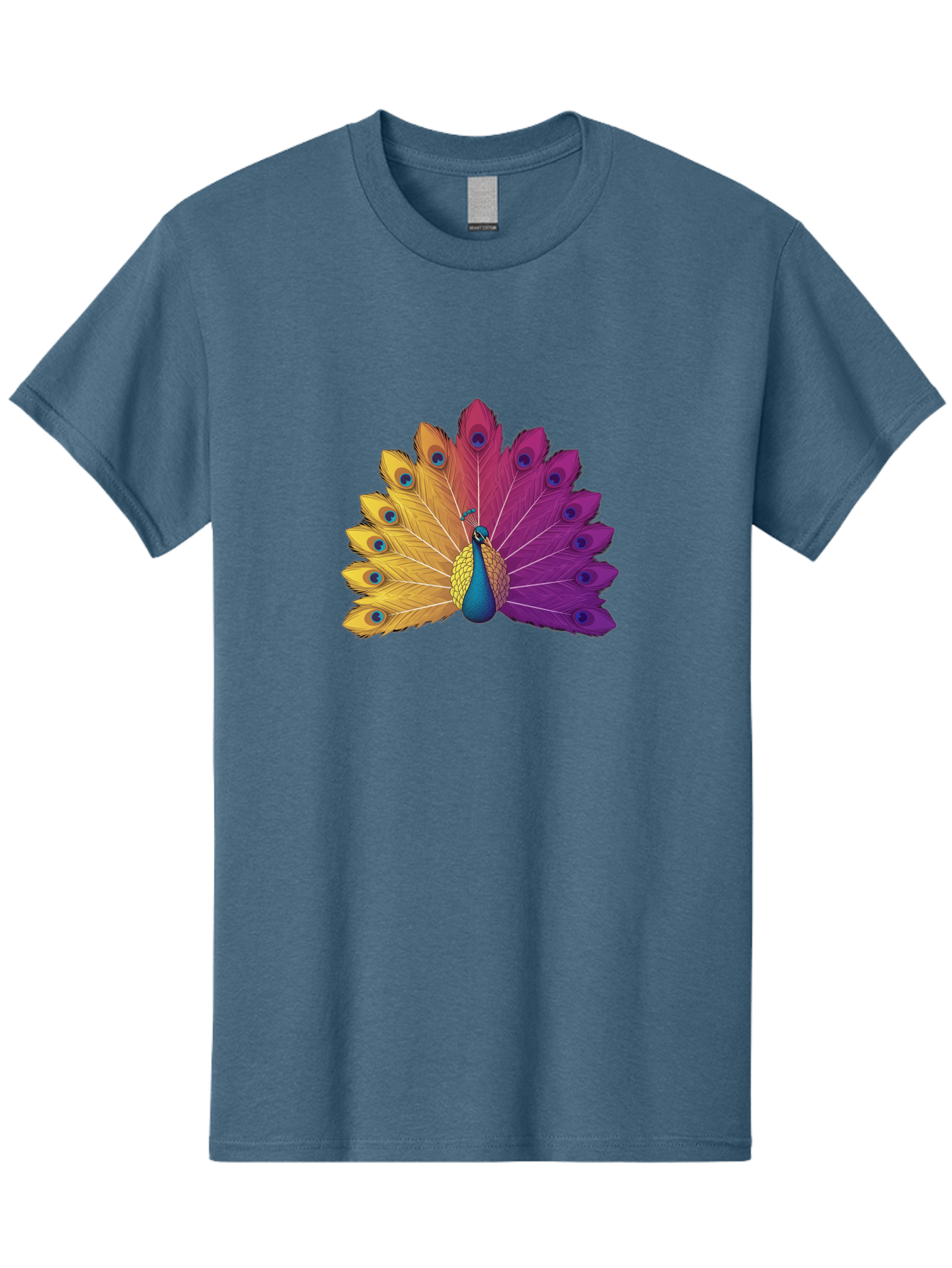 Peacock-28 Men'S Graphic Tee, 100% Cotton, Comfortable Casual Summer Wear, Machine Washable, Vibrant Peacock, Colorful Plumage, Blue Eyespots, Majestic Bird, Spread Feathers, Orange, Purple, And Yellow Hues, Exotic Beauty, Ornate Display, Bab090
