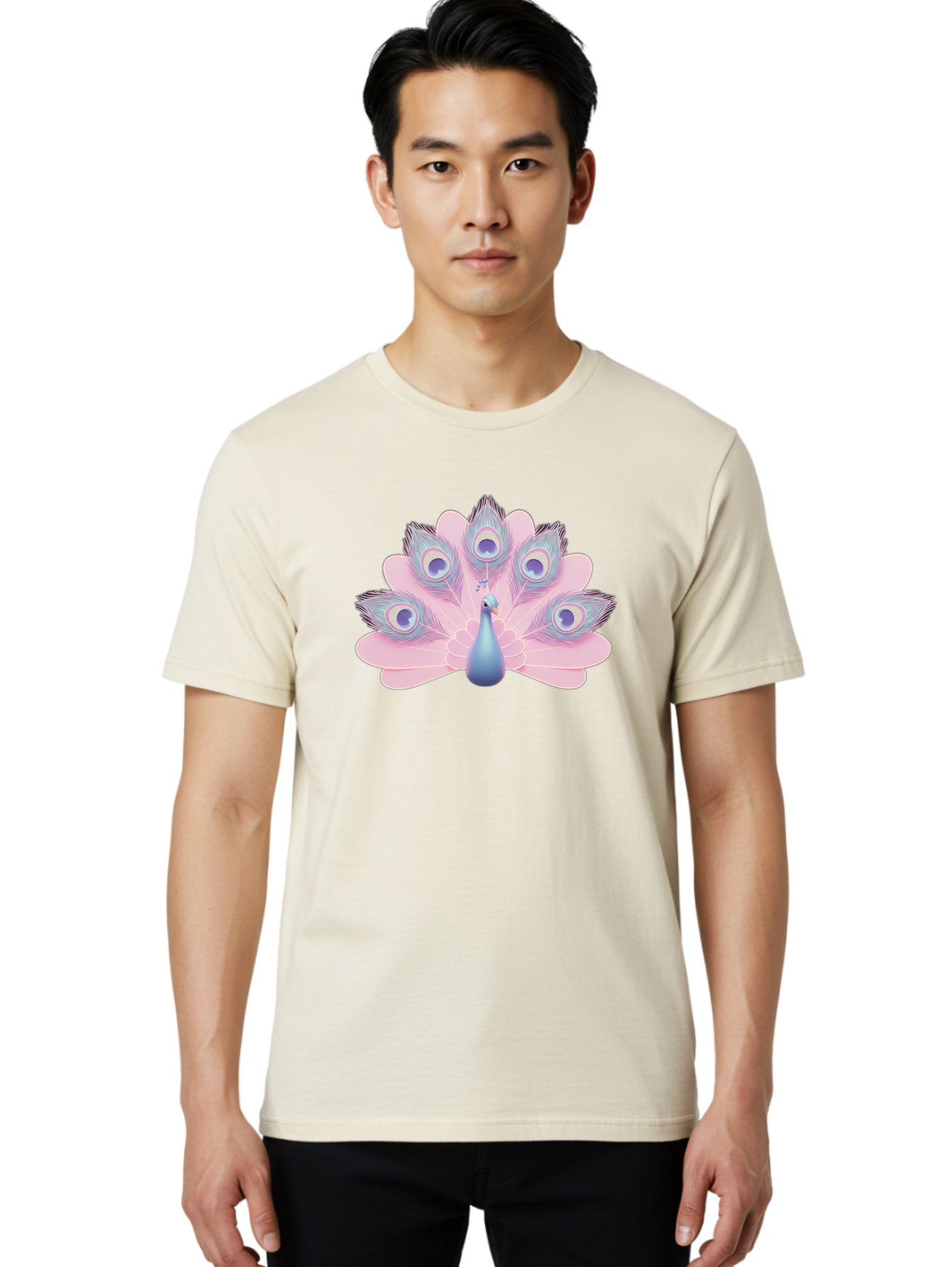 Peacock-3 Men'S Graphic Tee, 100% Cotton, Comfortable Casual Summer Wear, Machine Washable, Peacock Display, Vibrant Feathers, Blue And Pink Hues, Eye-Catching Pattern, Majestic Bird, Decorative Plumage, Colorful Illustration Bab092
