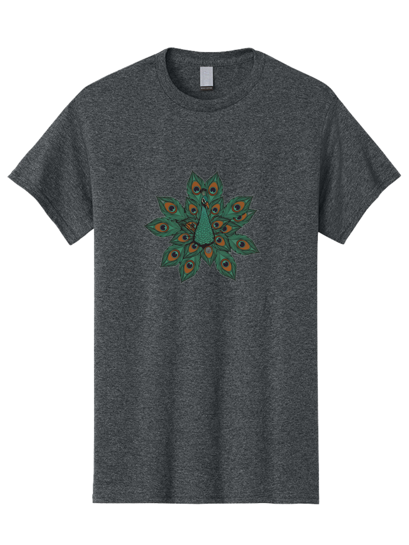 Peacock-31 Men'S Graphic Tee, 100% Cotton, Comfortable Casual Summer Wear, Machine Washable, Peacock Feather, Symmetrical Pattern, Vibrant Colors, Natural Beauty, Exotic Bird, Intricate Design, Circular Shape, Orange And Blue Hues, Bab094