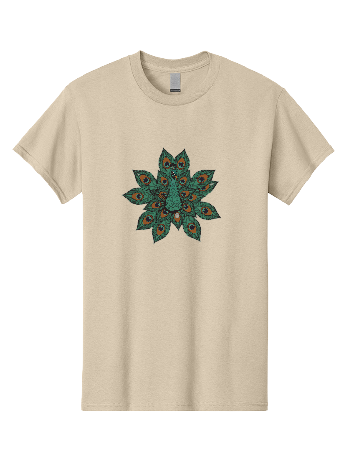 Peacock-31 Men'S Graphic Tee, 100% Cotton, Comfortable Casual Summer Wear, Machine Washable, Peacock Feather, Symmetrical Pattern, Vibrant Colors, Natural Beauty, Exotic Bird, Intricate Design, Circular Shape, Orange And Blue Hues, Bab094