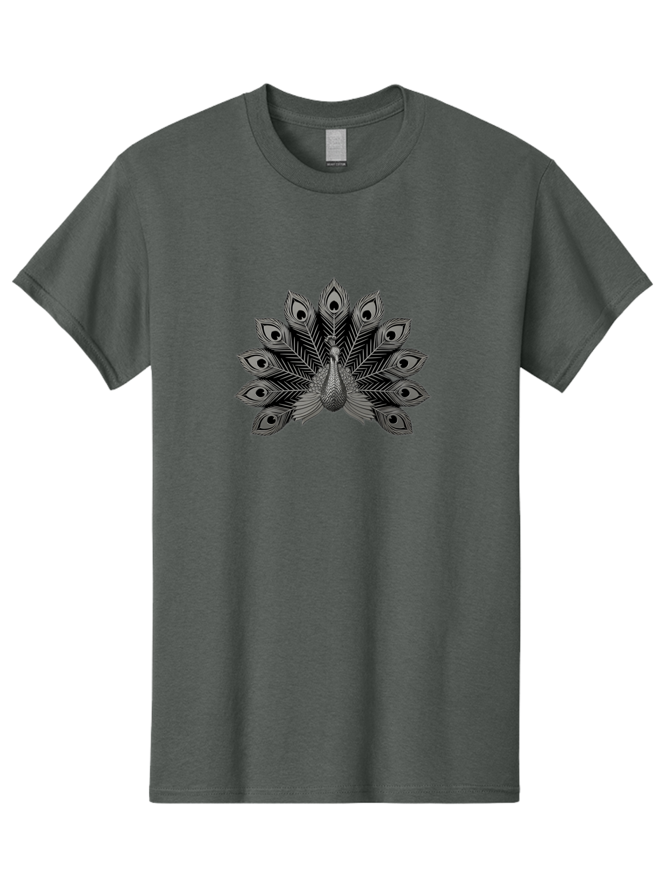 Peacock-33 Men'S Graphic Tee, 100% Cotton, Comfortable Casual Summer Wear, Machine Washable, Peacock With Spread Feathers, Black And White Illustration, Detailed Design, Bird With Eyespots, Artistic Depiction, Feather Pattern, Decorative Art Bab096