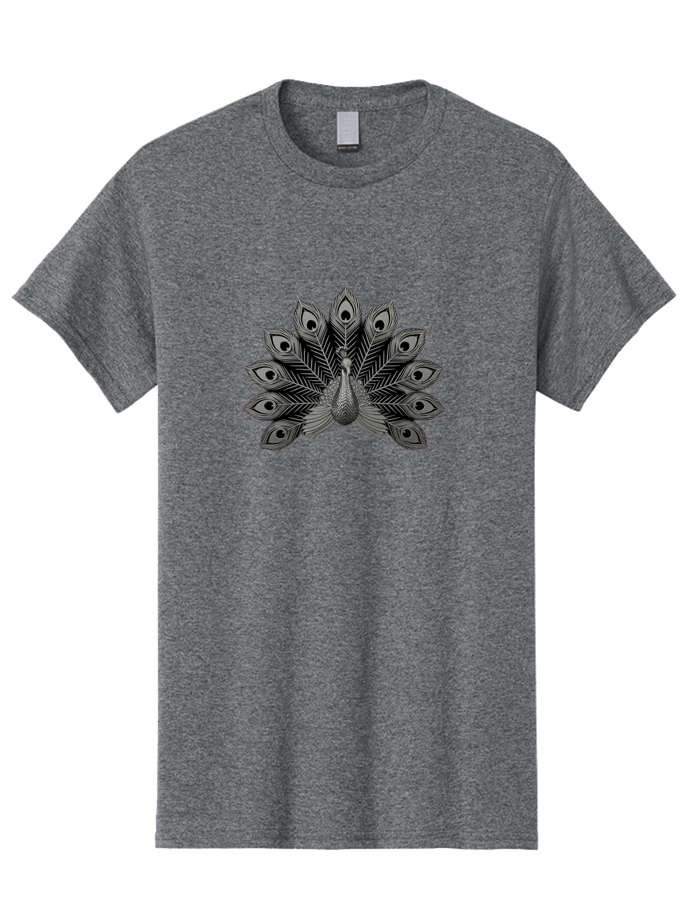 Peacock-33 Men'S Graphic Tee, 100% Cotton, Comfortable Casual Summer Wear, Machine Washable, Peacock With Spread Feathers, Black And White Illustration, Detailed Design, Bird With Eyespots, Artistic Depiction, Feather Pattern, Decorative Art Bab096