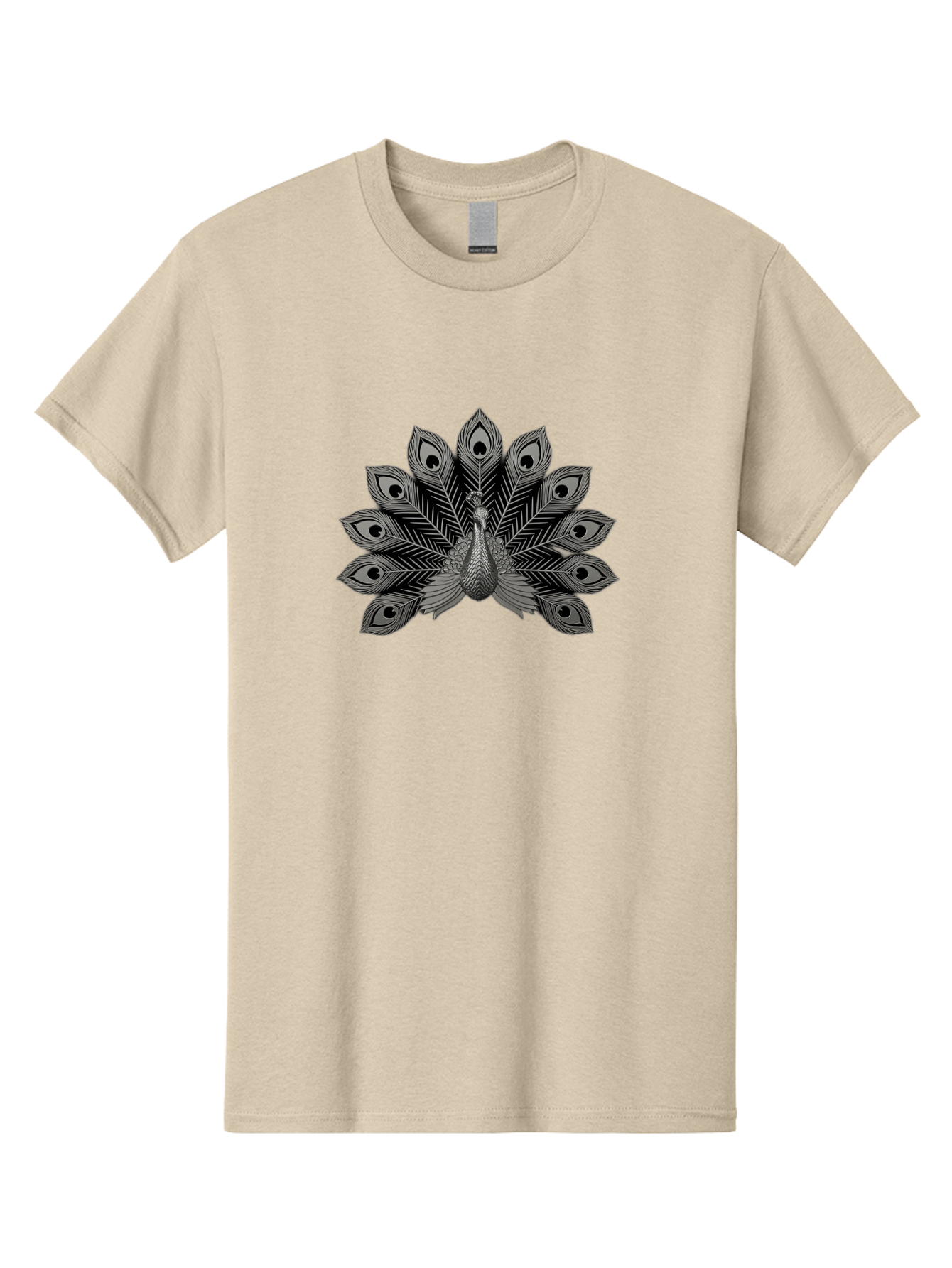 Peacock-33 Men'S Graphic Tee, 100% Cotton, Comfortable Casual Summer Wear, Machine Washable, Peacock With Spread Feathers, Black And White Illustration, Detailed Design, Bird With Eyespots, Artistic Depiction, Feather Pattern, Decorative Art Bab096