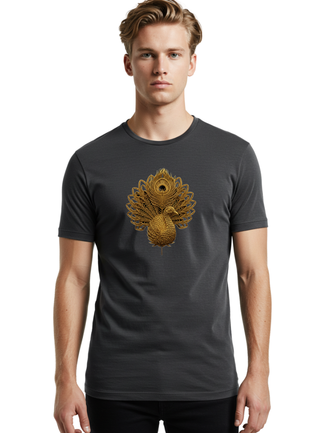 Peacock-34 Men'S Graphic Tee, 100% Cotton, Comfortable Casual Summer Wear, Machine Washable, Peacock Illustration, Wire Art, Detailed Peacock, Bird Silhouette, Ornate Design, Peacock Feathers, Artistic Peacock, Wildlife Art, Bab097