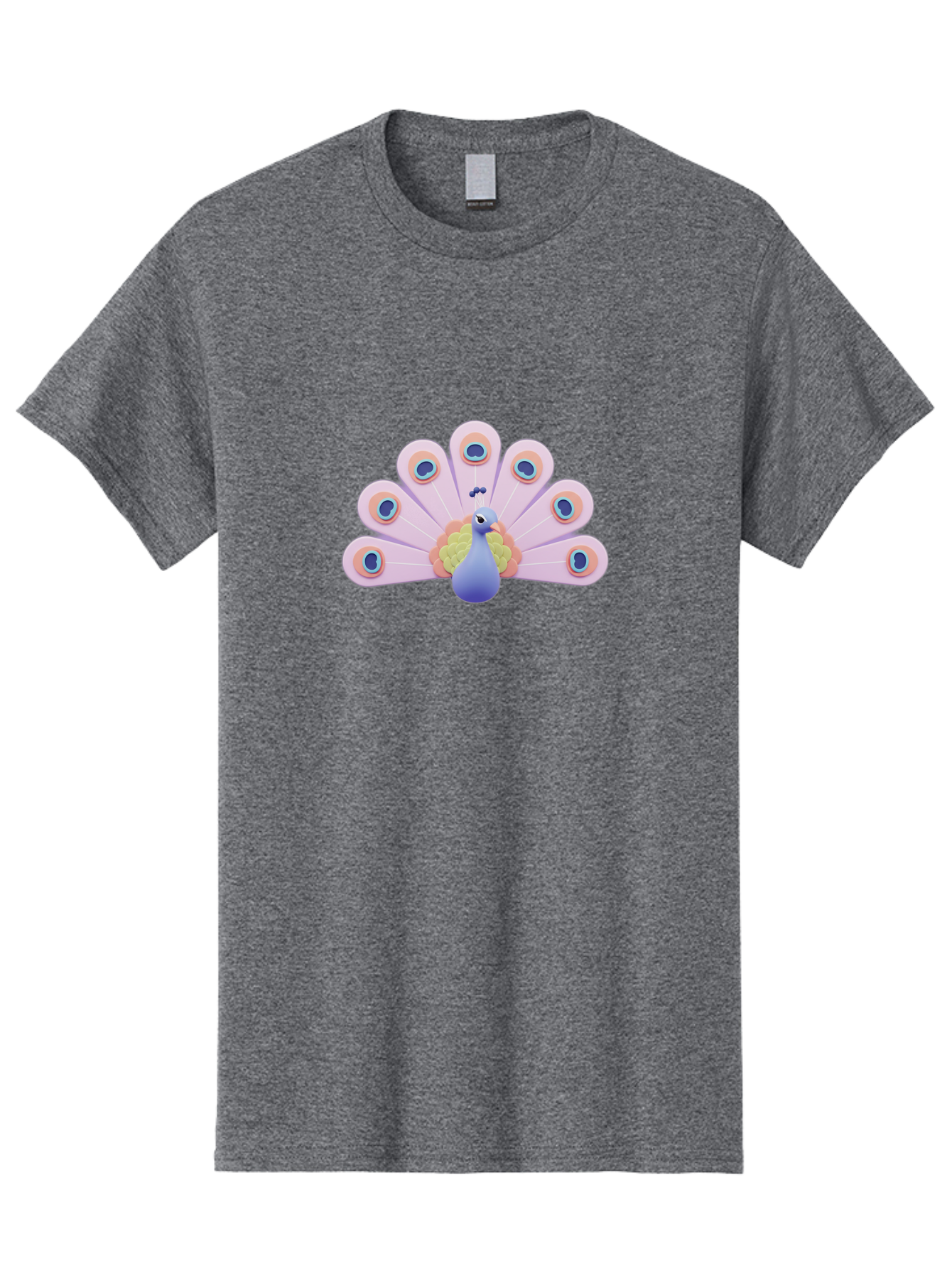 Peacock-4 Men'S Graphic Tee, 100% Cotton, Comfortable Casual Summer Wear, Machine Washable, Peacock Illustration, Colorful Plumage, Blue Bird, Purple Feathers, Orange Accents, Eye-Catching Design, Stylized Artwork, Vibrant Colors, Bab098