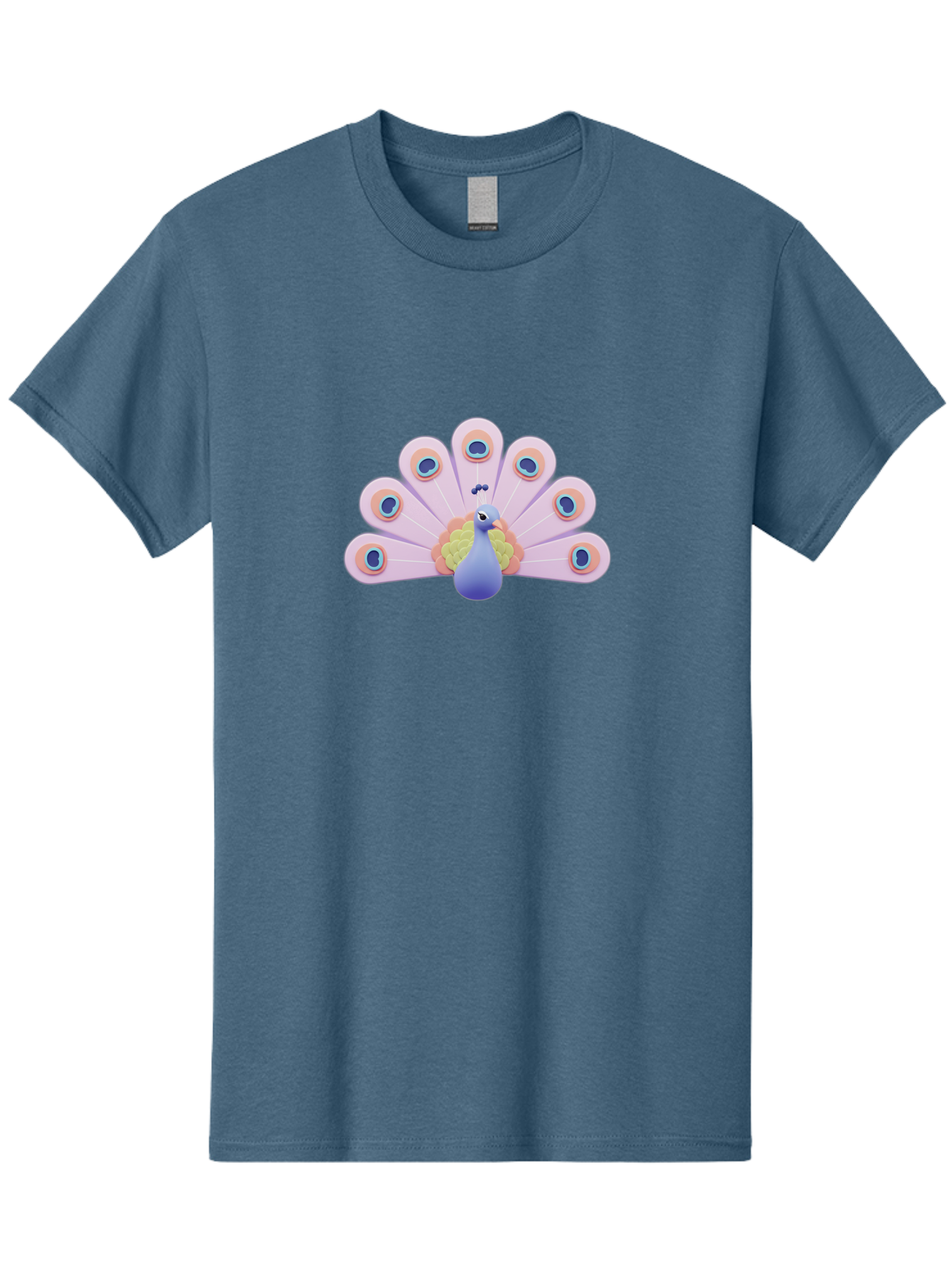 Peacock-4 Men'S Graphic Tee, 100% Cotton, Comfortable Casual Summer Wear, Machine Washable, Peacock Illustration, Colorful Plumage, Blue Bird, Purple Feathers, Orange Accents, Eye-Catching Design, Stylized Artwork, Vibrant Colors, Bab098