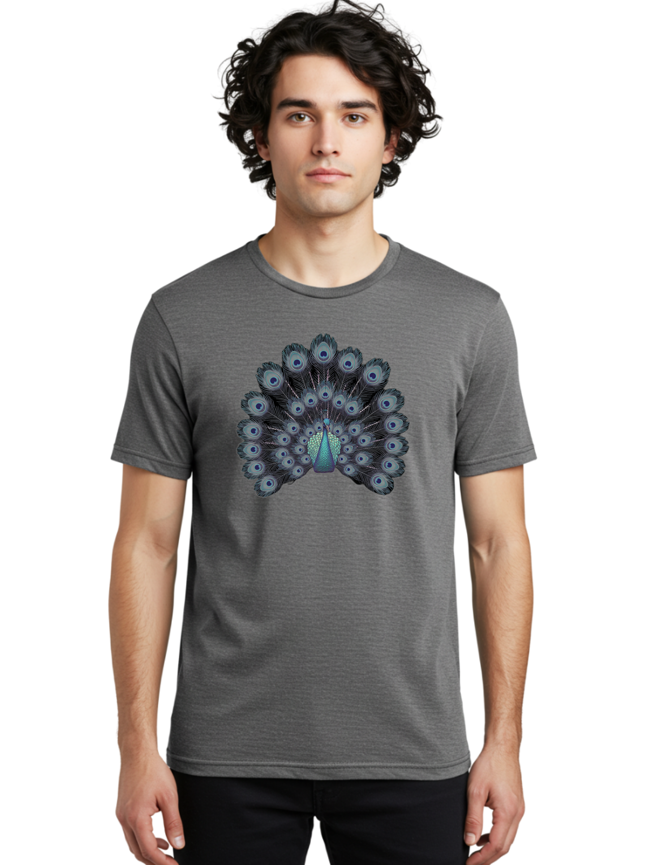 Peacock-5 Men'S Graphic Tee, 100% Cotton, Comfortable Casual Summer Wear, Machine Washable, Peacock, Blue Feathers, Feathers Spread, Bird Display, Eye-Catching, Iridescent, Blue Eyes, Feathered Friend, Nature'S Beauty, Majestic Bird Bab099