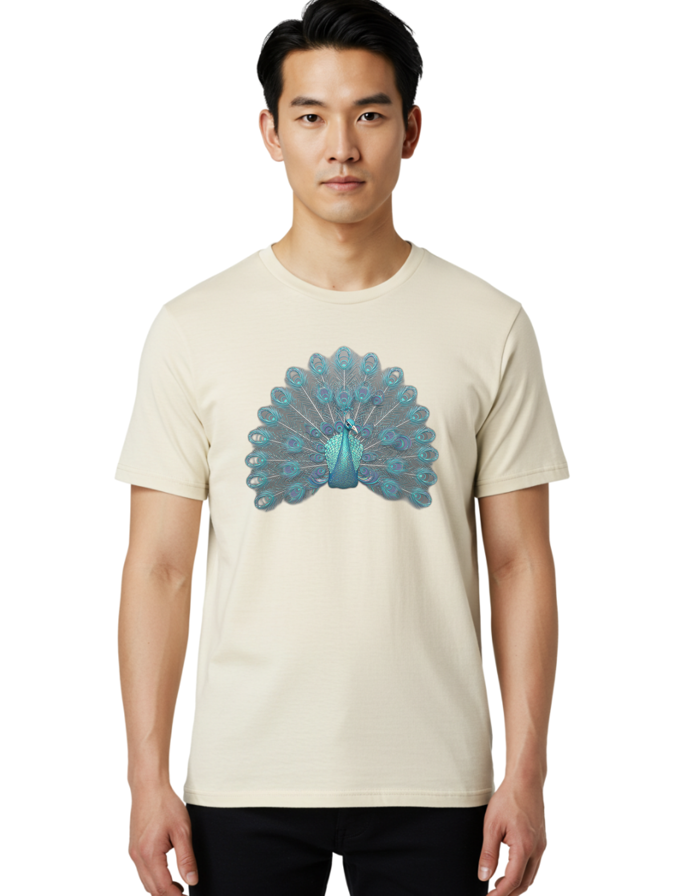 Peacock-8 Men'S Graphic Tee, 100% Cotton, Comfortable Casual Summer Wear, Machine Washable, Blue Peacock, Bird'S Plumage, Feathered Friend, Exotic Bird, Vibrant Colors, Eye-Catching Pattern, Wildlife Photography, Blue Feathers Bab102