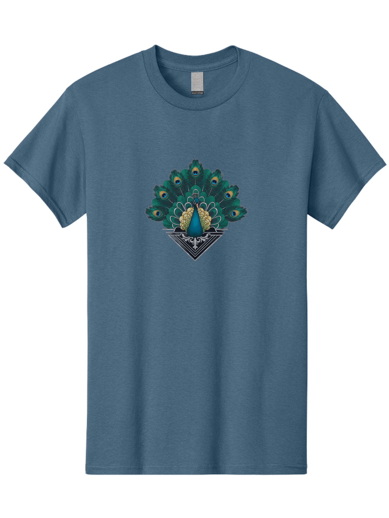 Peacock-Design Men'S Graphic Tee, 100% Cotton, Comfortable Casual Summer Wear, Machine Washable, Peacock, Vibrant Plumage, Blue And Gold Feathers, Ornate Design, Majestic Bird, Display Of Feathers, Symbolic Beauty, Elegant Pattern Bab104