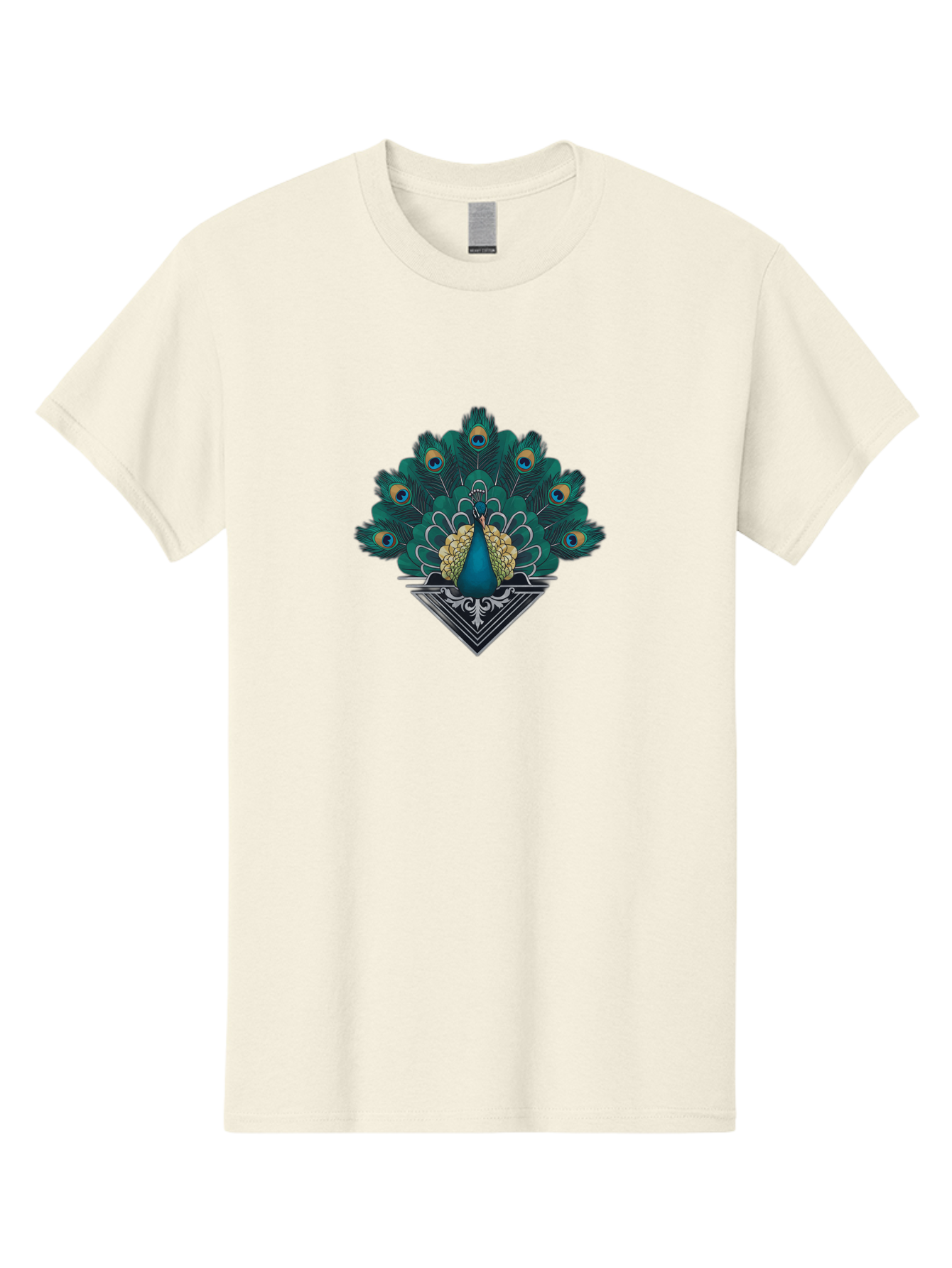Peacock-Design Men'S Graphic Tee, 100% Cotton, Comfortable Casual Summer Wear, Machine Washable, Peacock, Vibrant Plumage, Blue And Gold Feathers, Ornate Design, Majestic Bird, Display Of Feathers, Symbolic Beauty, Elegant Pattern Bab104