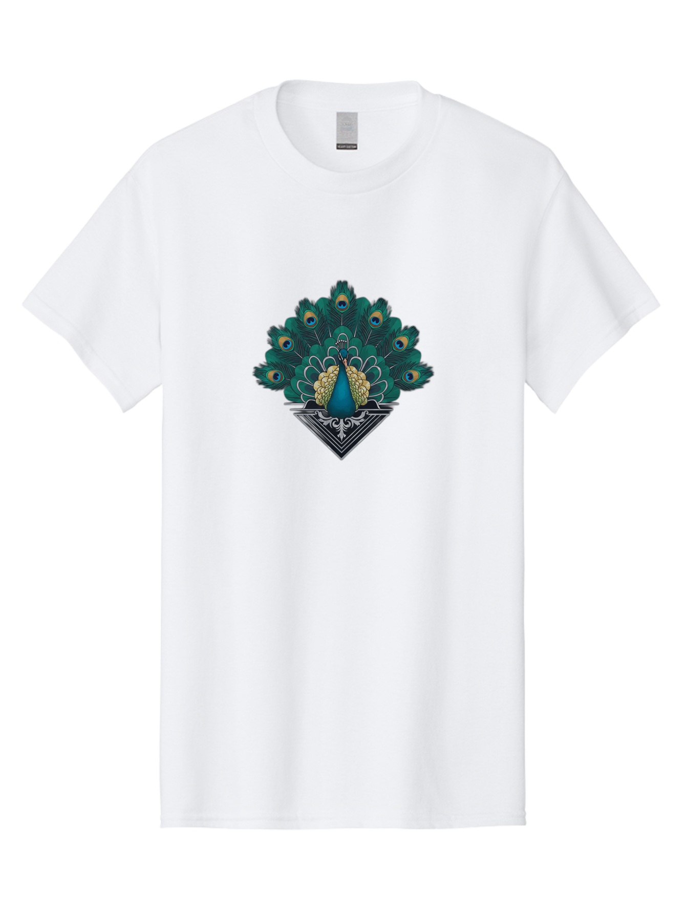 Peacock-Design Men'S Graphic Tee, 100% Cotton, Comfortable Casual Summer Wear, Machine Washable, Peacock, Vibrant Plumage, Blue And Gold Feathers, Ornate Design, Majestic Bird, Display Of Feathers, Symbolic Beauty, Elegant Pattern Bab104