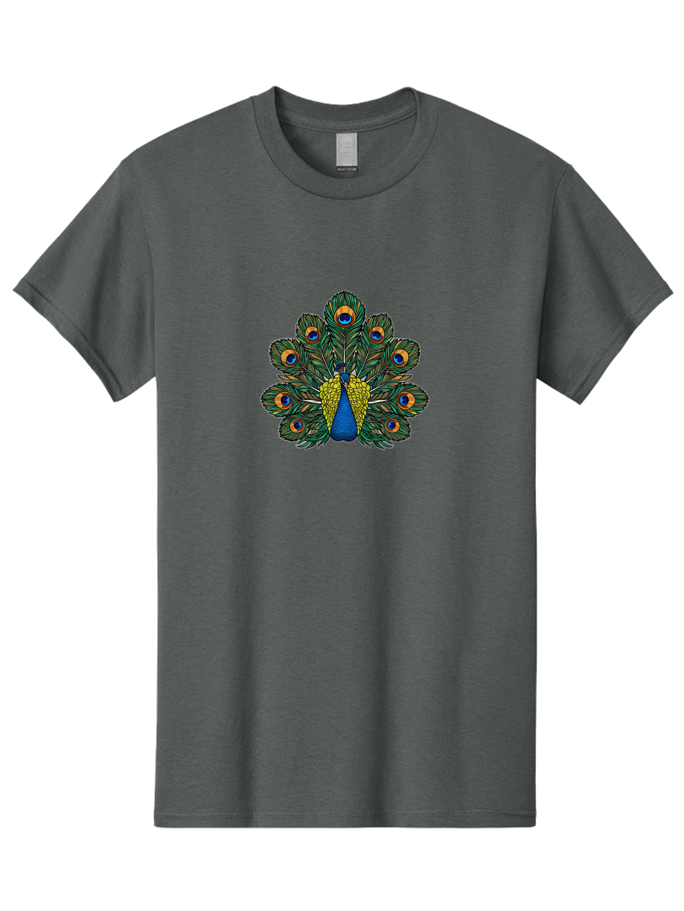 Peacock-Feather-1 Men'S Graphic Tee, 100% Cotton, Comfortable Casual Summer Wear, Machine Washable, Peacock Spreading Its Feathers, Vibrant Plumage, Blue And Gold Colors, Eye-Catching Display, Majestic Bird, Colorful Illustration, Bab107