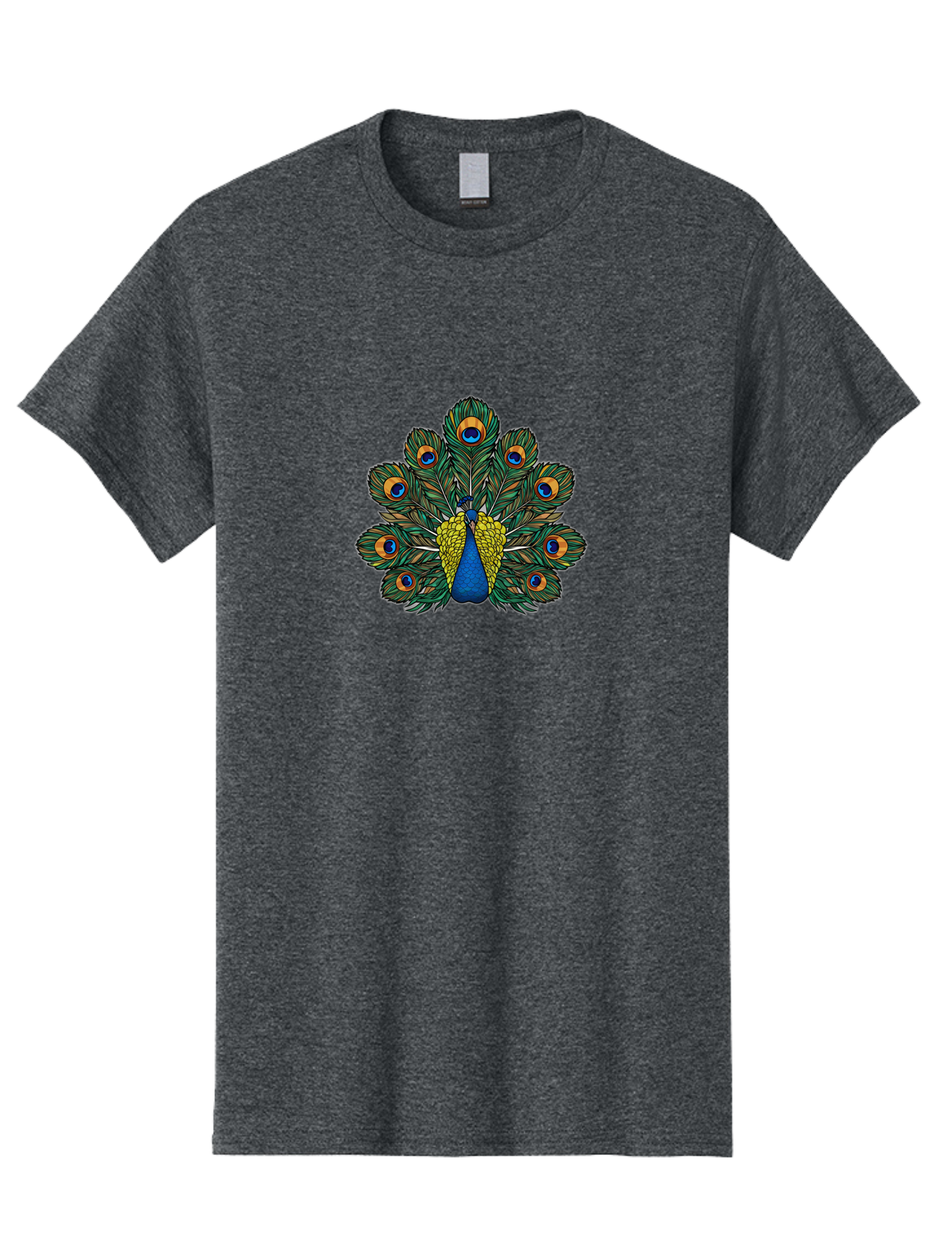 Peacock-Feather-1 Men'S Graphic Tee, 100% Cotton, Comfortable Casual Summer Wear, Machine Washable, Peacock Spreading Its Feathers, Vibrant Plumage, Blue And Gold Colors, Eye-Catching Display, Majestic Bird, Colorful Illustration, Bab107