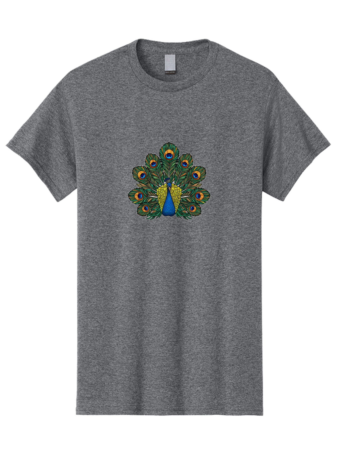 Peacock-Feather-1 Men'S Graphic Tee, 100% Cotton, Comfortable Casual Summer Wear, Machine Washable, Peacock Spreading Its Feathers, Vibrant Plumage, Blue And Gold Colors, Eye-Catching Display, Majestic Bird, Colorful Illustration, Bab107