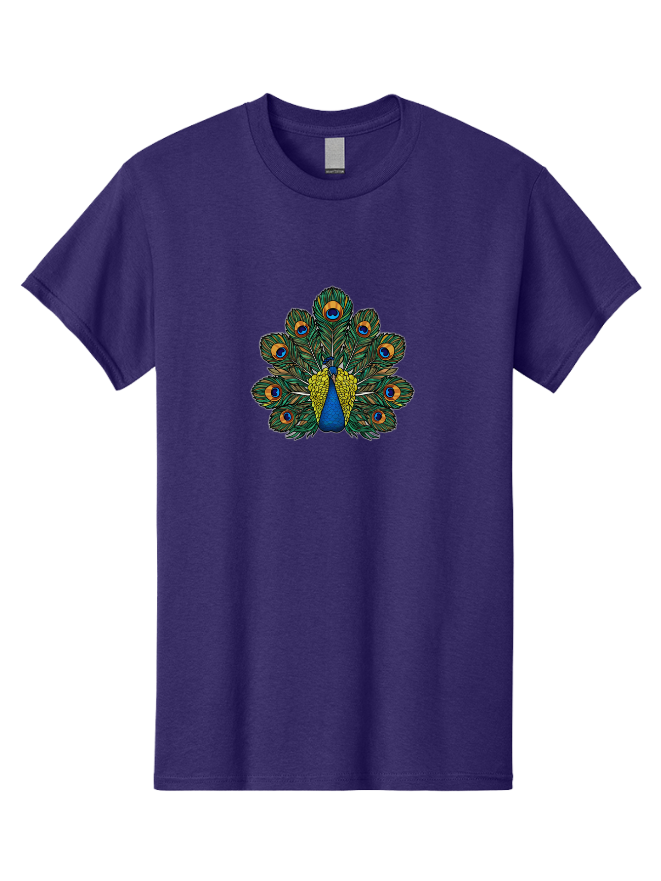Peacock-Feather-1 Men'S Graphic Tee, 100% Cotton, Comfortable Casual Summer Wear, Machine Washable, Peacock Spreading Its Feathers, Vibrant Plumage, Blue And Gold Colors, Eye-Catching Display, Majestic Bird, Colorful Illustration, Bab107