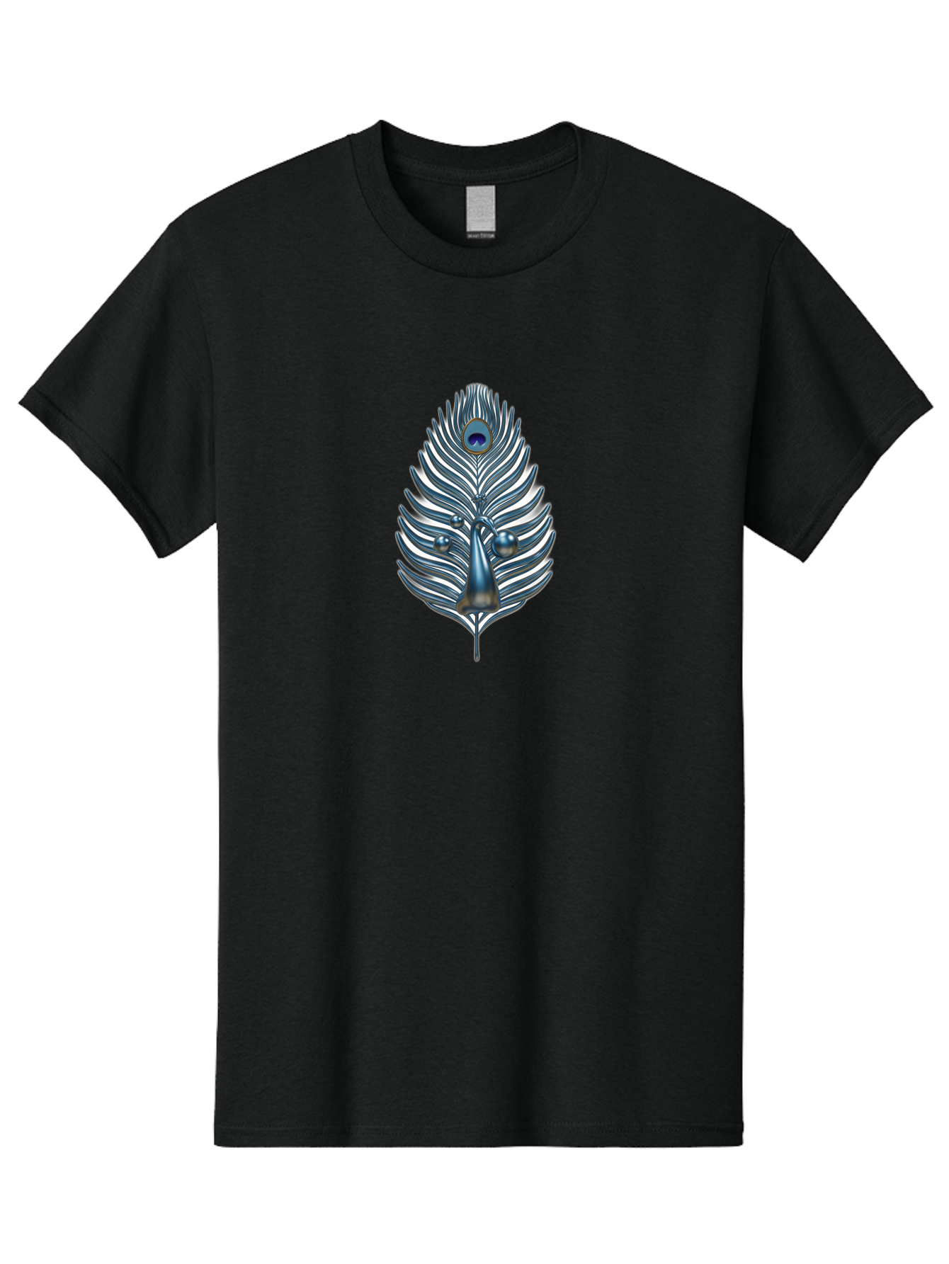 Peacock-Feather-10 Men'S Graphic Tee, 100% Cotton, Comfortable Casual Summer Wear, Machine Washable, Luxury Feather, Peacock Plumage, Ornate Design, Metallic Sheen, Vibrant Blue Eye, 3D Effect, Decorative Element, Chrome Accents, Bab108