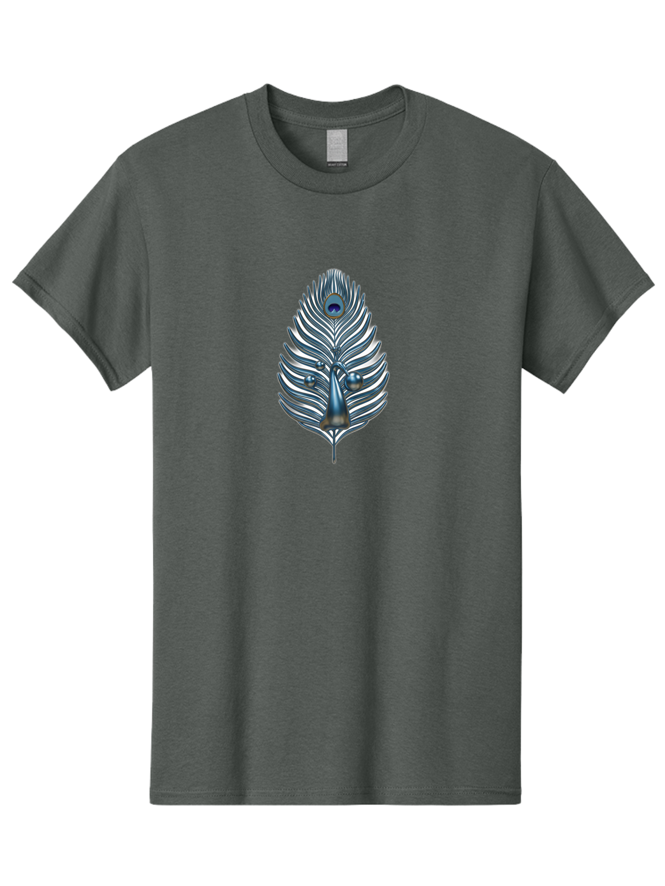 Peacock-Feather-10 Men'S Graphic Tee, 100% Cotton, Comfortable Casual Summer Wear, Machine Washable, Luxury Feather, Peacock Plumage, Ornate Design, Metallic Sheen, Vibrant Blue Eye, 3D Effect, Decorative Element, Chrome Accents, Bab108