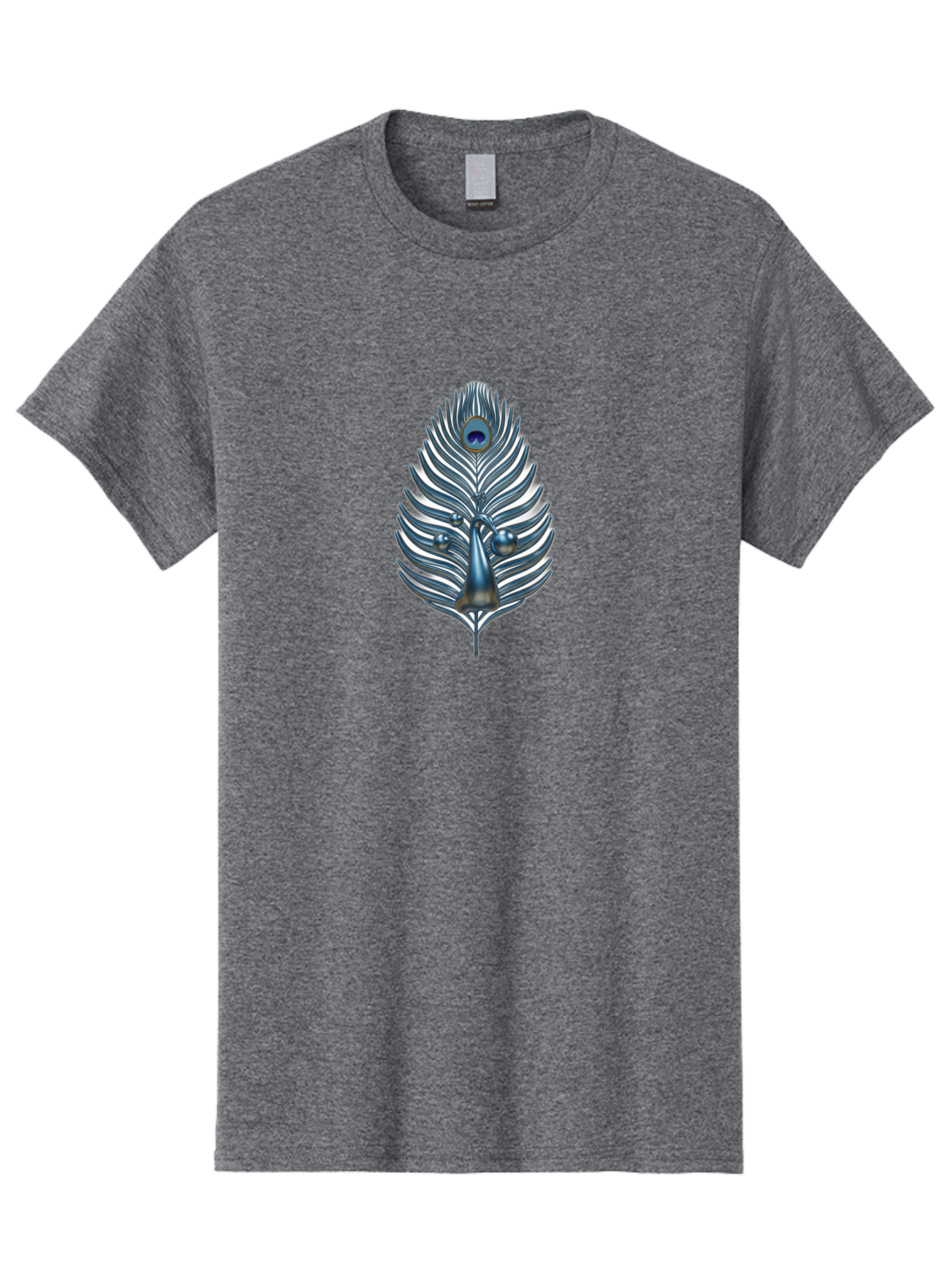 Peacock-Feather-10 Men'S Graphic Tee, 100% Cotton, Comfortable Casual Summer Wear, Machine Washable, Luxury Feather, Peacock Plumage, Ornate Design, Metallic Sheen, Vibrant Blue Eye, 3D Effect, Decorative Element, Chrome Accents, Bab108