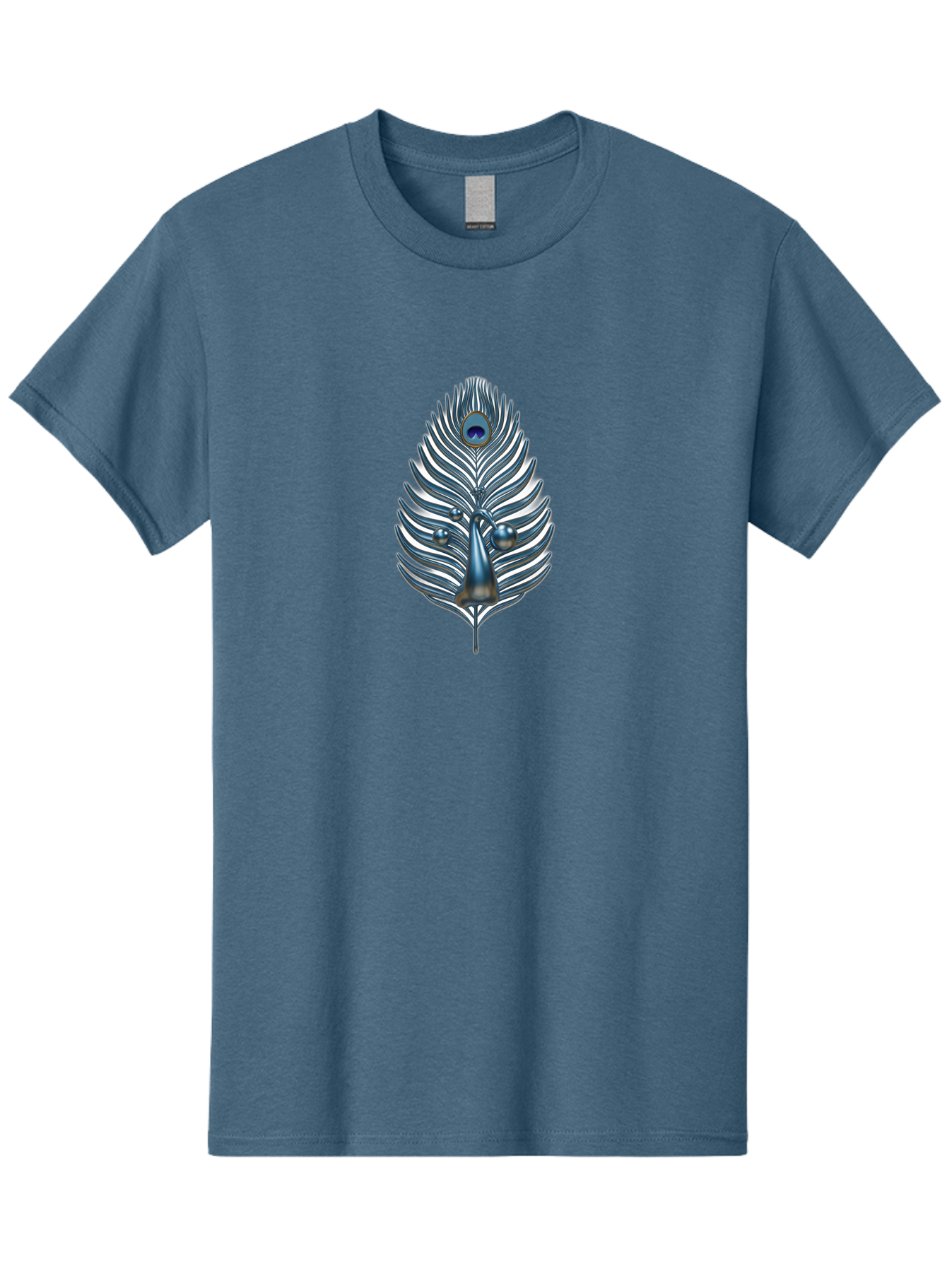Peacock-Feather-10 Men'S Graphic Tee, 100% Cotton, Comfortable Casual Summer Wear, Machine Washable, Luxury Feather, Peacock Plumage, Ornate Design, Metallic Sheen, Vibrant Blue Eye, 3D Effect, Decorative Element, Chrome Accents, Bab108