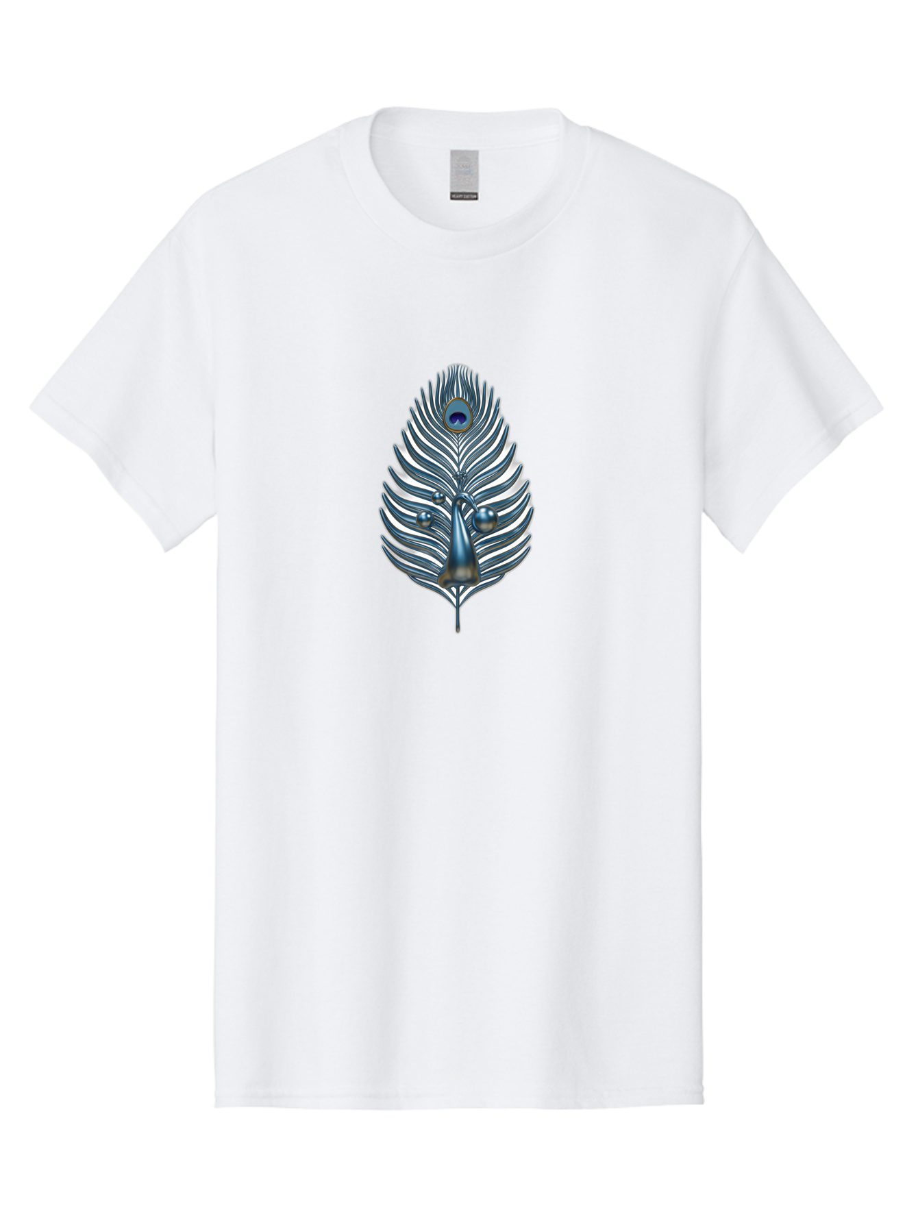 Peacock-Feather-10 Men'S Graphic Tee, 100% Cotton, Comfortable Casual Summer Wear, Machine Washable, Luxury Feather, Peacock Plumage, Ornate Design, Metallic Sheen, Vibrant Blue Eye, 3D Effect, Decorative Element, Chrome Accents, Bab108