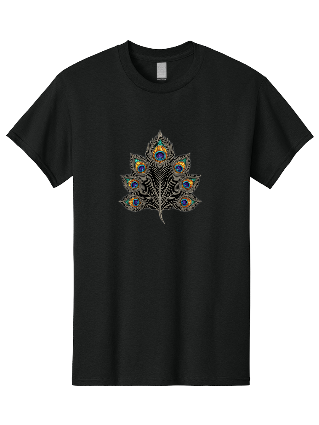 Peacock-Feather-11 Men'S Graphic Tee, 100% Cotton, Comfortable Casual Summer Wear, Machine Washable, Vibrant Peacock Feather, Colorful Plumage, Blue And Orange Eyespots, Intricate Details, Ornate Pattern, Majestic Bird, Symbolic Feather, Bab109