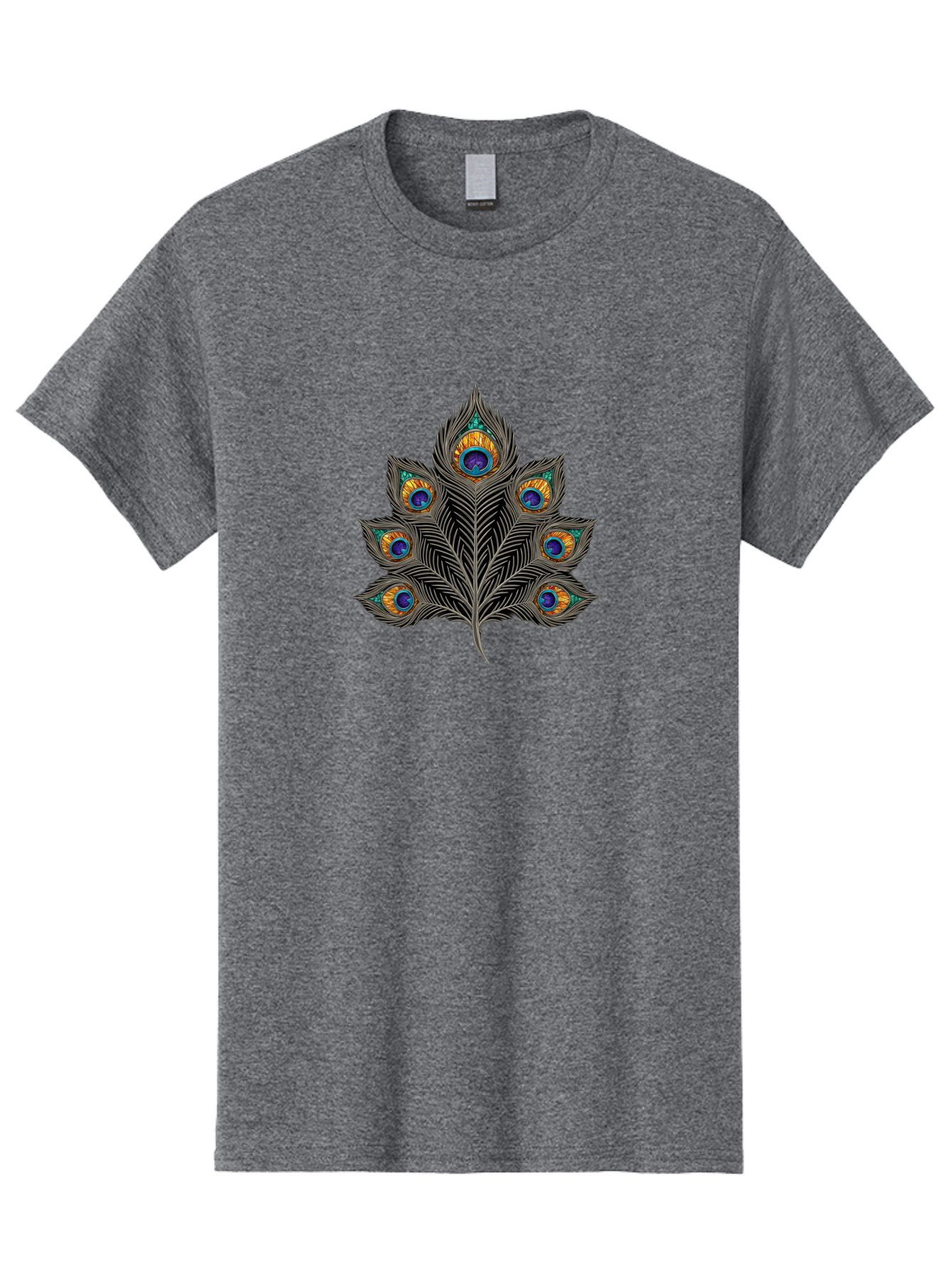 Peacock-Feather-11 Men'S Graphic Tee, 100% Cotton, Comfortable Casual Summer Wear, Machine Washable, Vibrant Peacock Feather, Colorful Plumage, Blue And Orange Eyespots, Intricate Details, Ornate Pattern, Majestic Bird, Symbolic Feather, Bab109