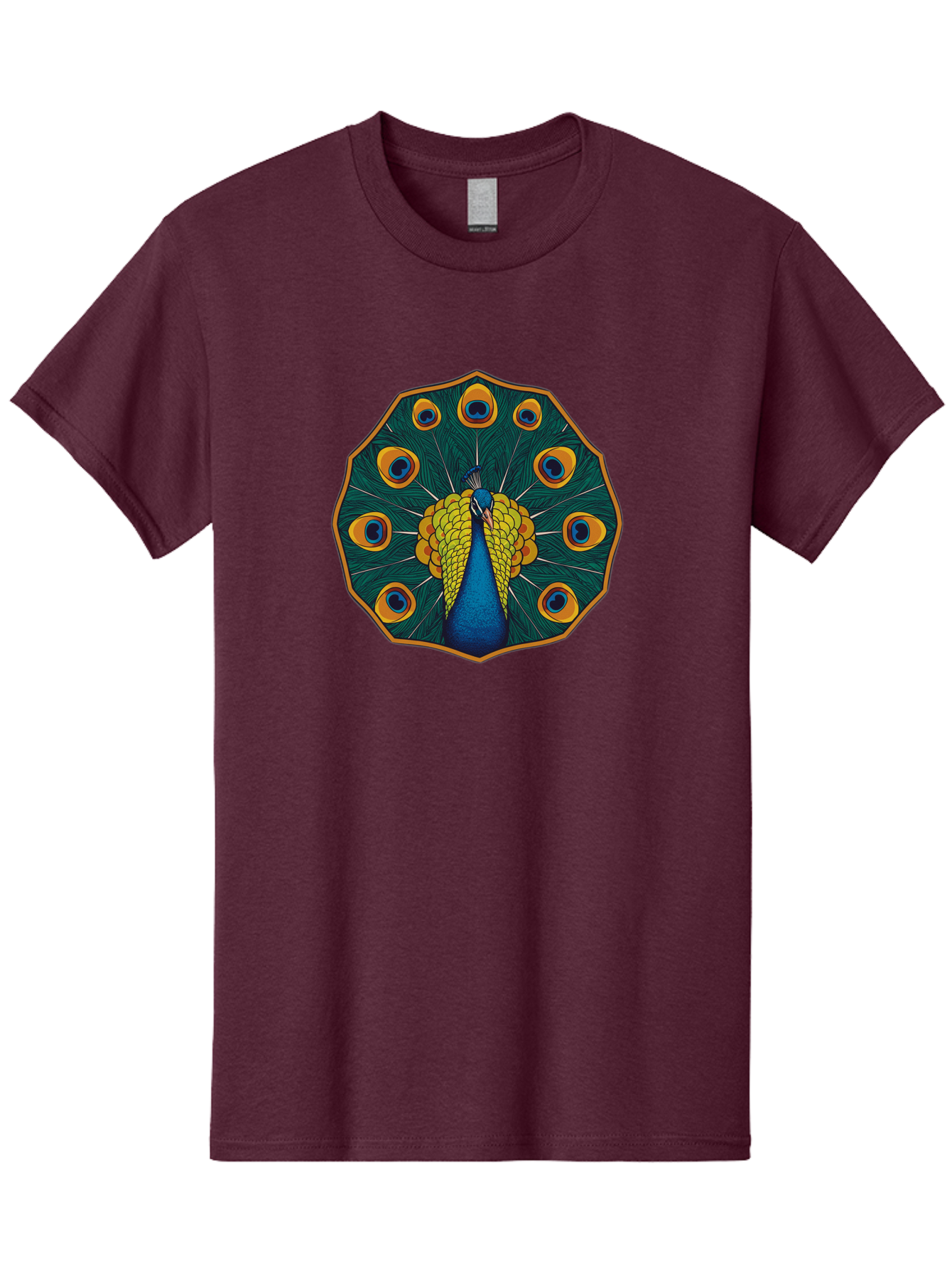 Peacock-Feather-6 Men'S Graphic Tee, 100% Cotton, Comfortable Casual Summer Wear, Machine Washable, Peacock Feather, Blue And Yellow Plumage, Vibrant Colors, Eye-Catching Pattern, Circular Design, Nature-Inspired Art, Bird Motif, Bab114