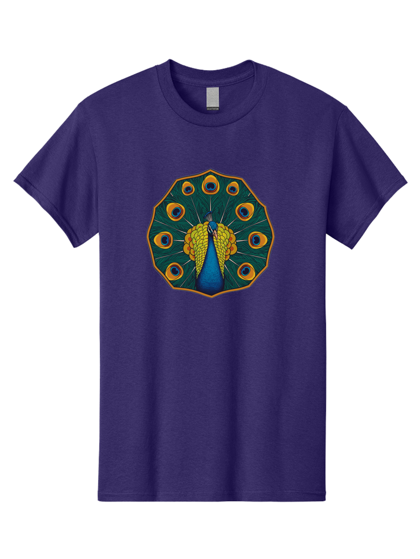 Peacock-Feather-6 Men'S Graphic Tee, 100% Cotton, Comfortable Casual Summer Wear, Machine Washable, Peacock Feather, Blue And Yellow Plumage, Vibrant Colors, Eye-Catching Pattern, Circular Design, Nature-Inspired Art, Bird Motif, Bab114