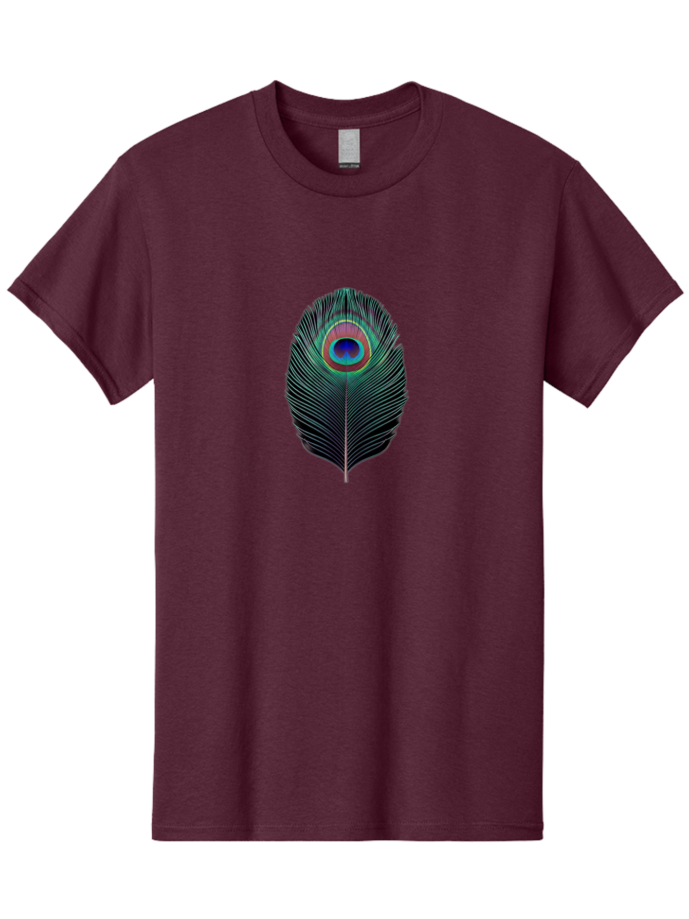 Peacock-Feather-7 Men'S Graphic Tee, 100% Cotton, Comfortable Casual Summer Wear, Machine Washable, Peacock Feather, Vibrant Colors, Blue, Red, And Turquoise Eye, Black And White Stripes, Majestic Plumage, Exotic Bird, Colorful Pattern, Bab115
