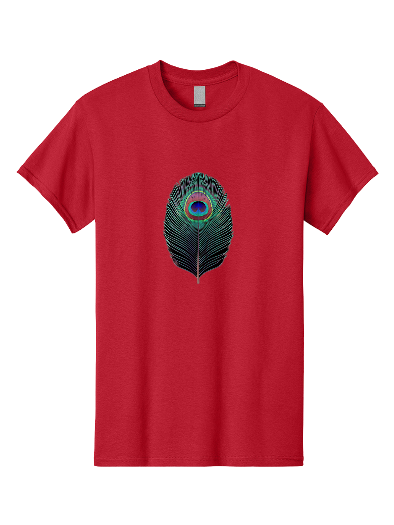 Peacock-Feather-7 Men'S Graphic Tee, 100% Cotton, Comfortable Casual Summer Wear, Machine Washable, Peacock Feather, Vibrant Colors, Blue, Red, And Turquoise Eye, Black And White Stripes, Majestic Plumage, Exotic Bird, Colorful Pattern, Bab115