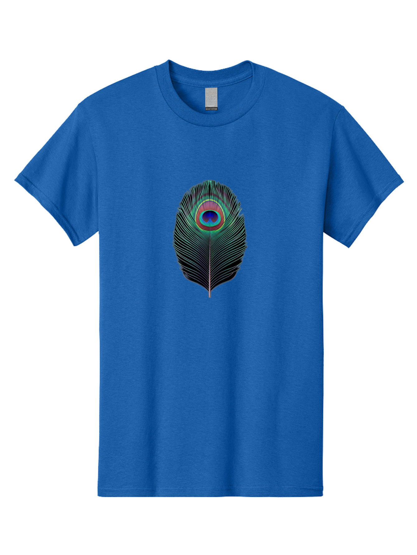 Peacock-Feather-7 Men'S Graphic Tee, 100% Cotton, Comfortable Casual Summer Wear, Machine Washable, Peacock Feather, Vibrant Colors, Blue, Red, And Turquoise Eye, Black And White Stripes, Majestic Plumage, Exotic Bird, Colorful Pattern, Bab115