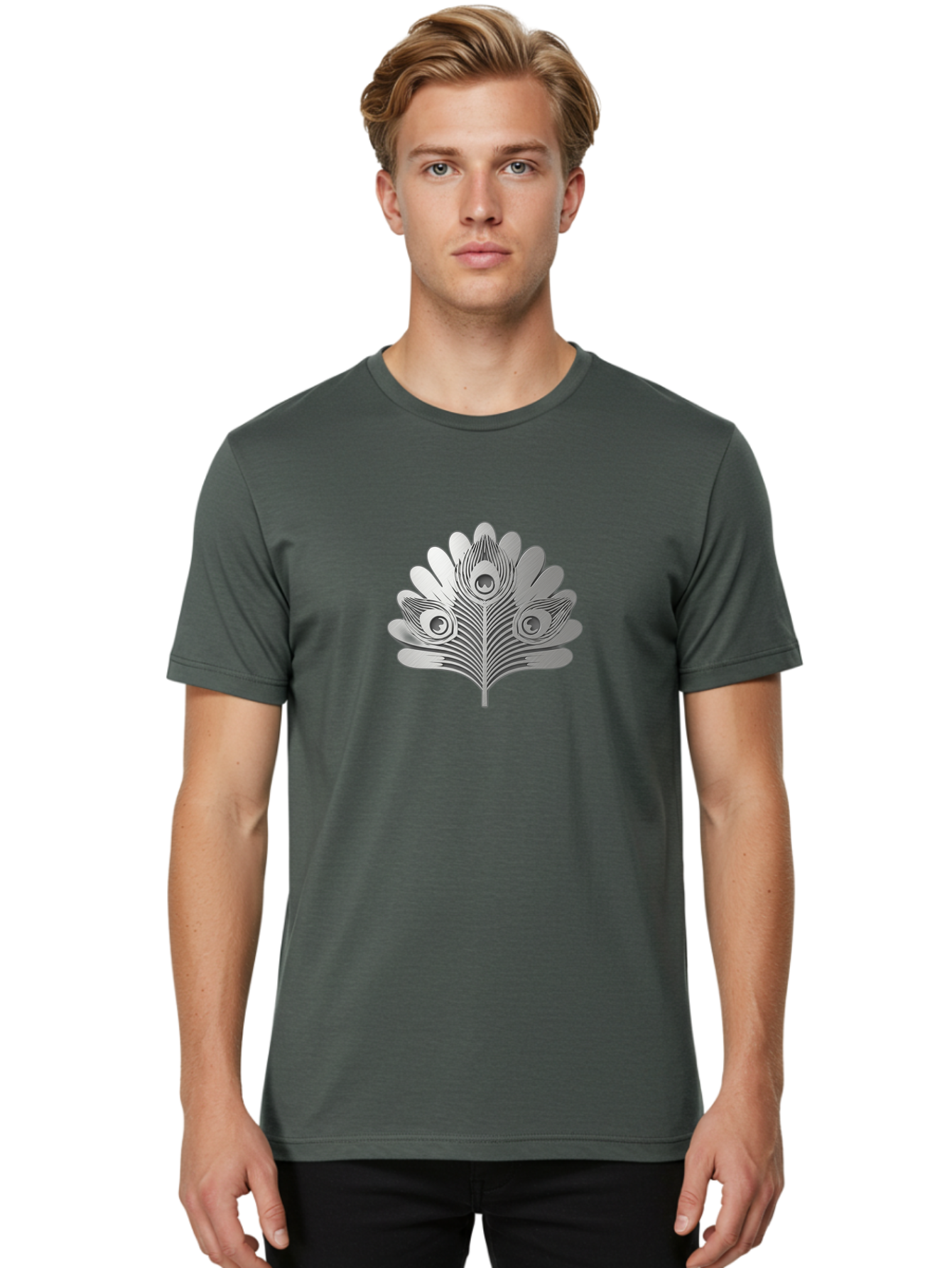 Peacock-Feather-9 Men'S Graphic Tee, 100% Cotton, Comfortable Casual Summer Wear, Machine Washable, Symbolic Design, Ornate Patterns, Feathered Motifs, Elegant Graphics, Detailed Artwork, Stylish Emblem, Luxury Icon, Decorative Elements Bab117