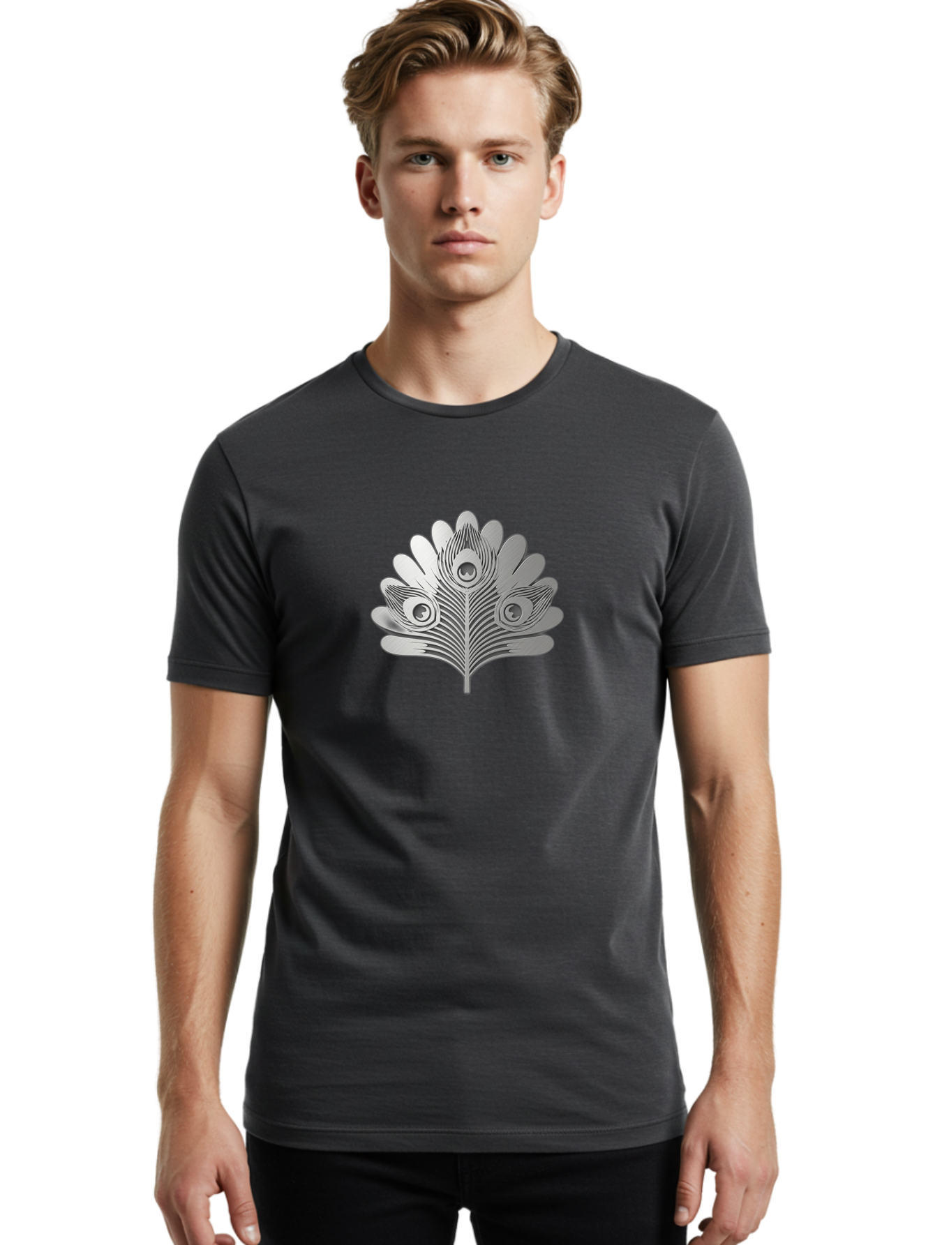 Peacock-Feather-9 Men'S Graphic Tee, 100% Cotton, Comfortable Casual Summer Wear, Machine Washable, Symbolic Design, Ornate Patterns, Feathered Motifs, Elegant Graphics, Detailed Artwork, Stylish Emblem, Luxury Icon, Decorative Elements Bab117