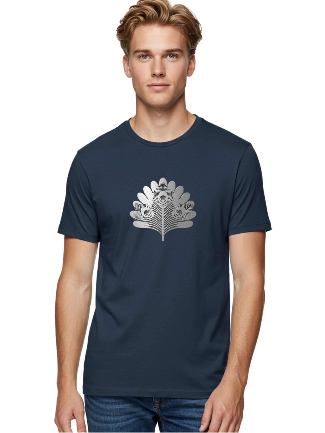 Peacock-Feather-9 Men'S Graphic Tee, 100% Cotton, Comfortable Casual Summer Wear, Machine Washable, Symbolic Design, Ornate Patterns, Feathered Motifs, Elegant Graphics, Detailed Artwork, Stylish Emblem, Luxury Icon, Decorative Elements Bab117