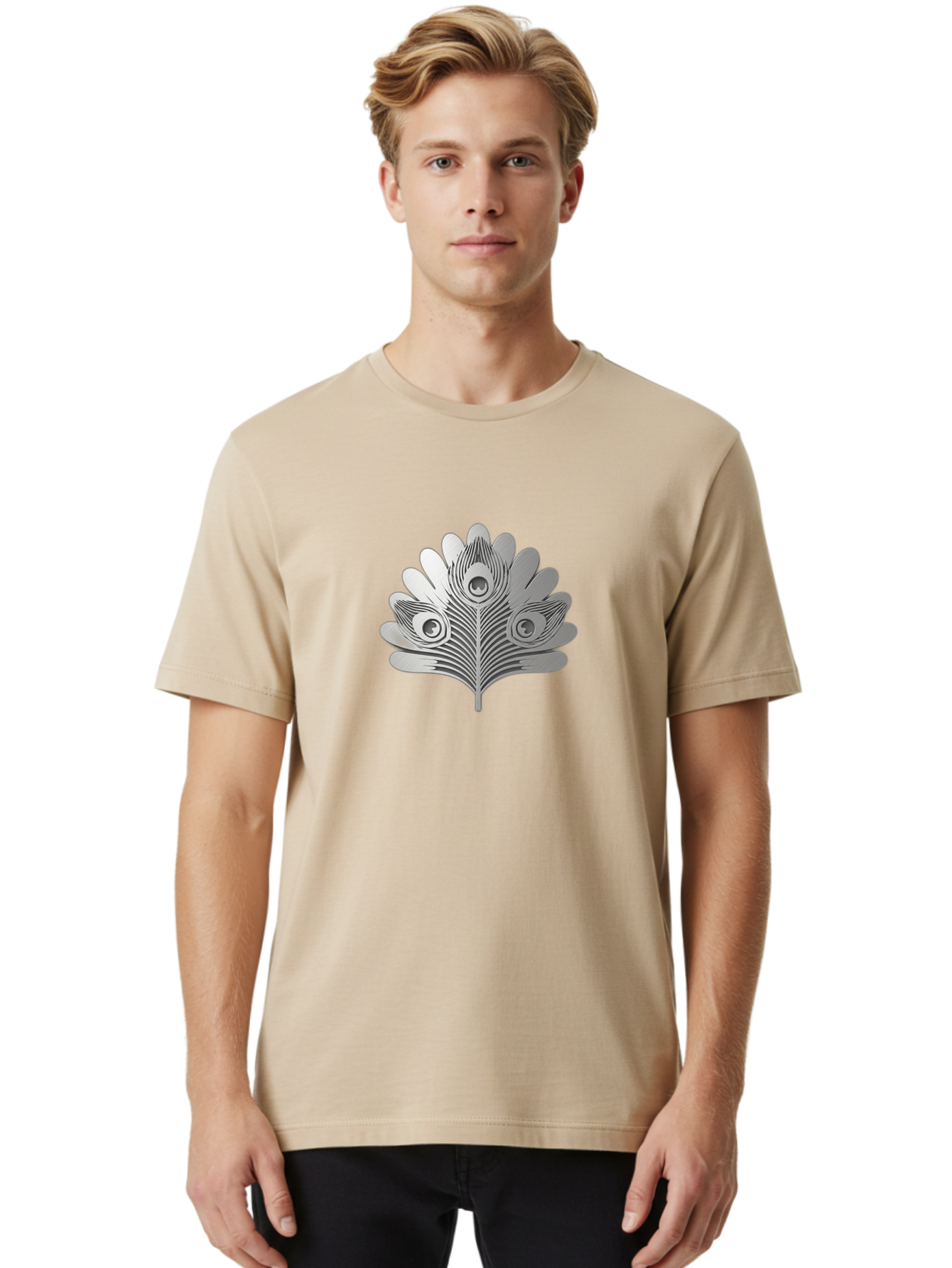 Peacock-Feather-9 Men'S Graphic Tee, 100% Cotton, Comfortable Casual Summer Wear, Machine Washable, Symbolic Design, Ornate Patterns, Feathered Motifs, Elegant Graphics, Detailed Artwork, Stylish Emblem, Luxury Icon, Decorative Elements Bab117